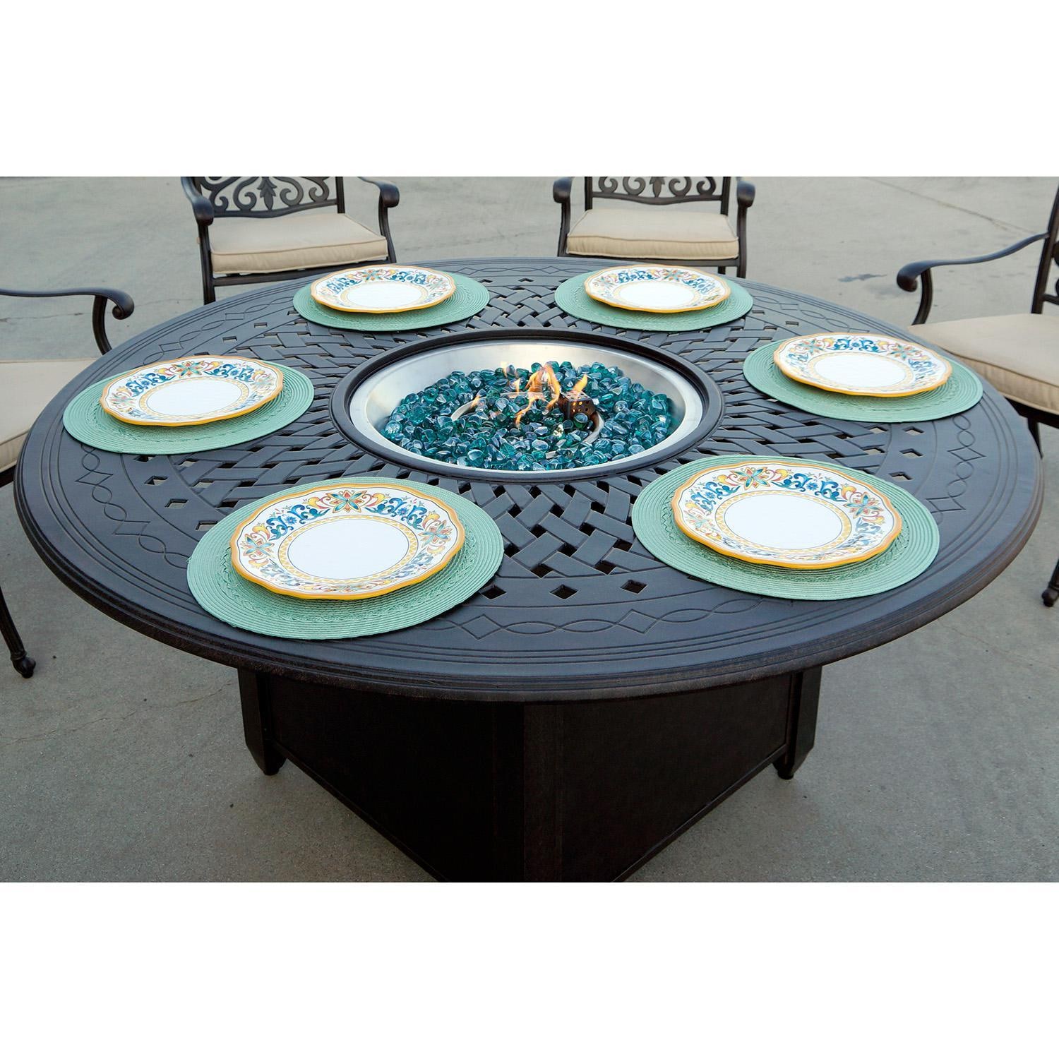 Darlee AC Series 60-Inch Round Propane Fire Pit Dining Table - In Use - Lifestyle thumbnail