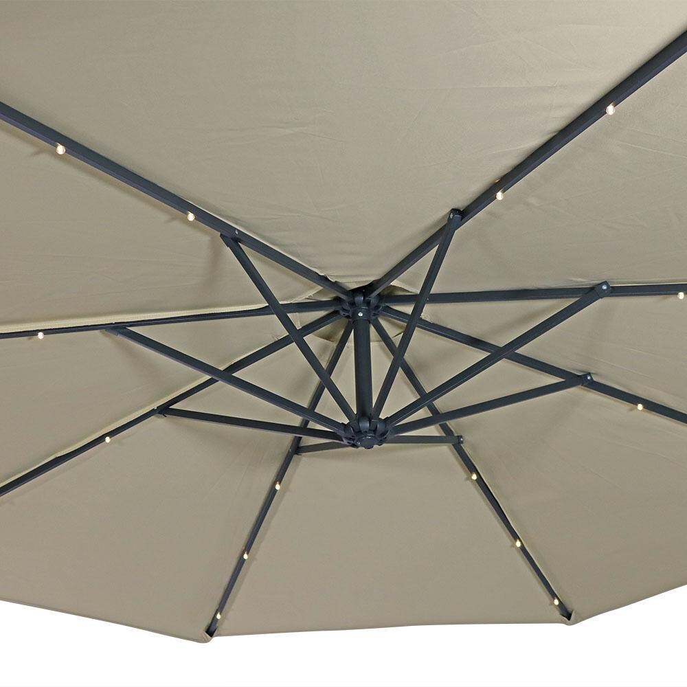Ultimate Patio 10 Ft. Solar Lighted Octagonal Patio Cantilever Umbrella W/ Crank - Beige - Canopy Underside thumbnail