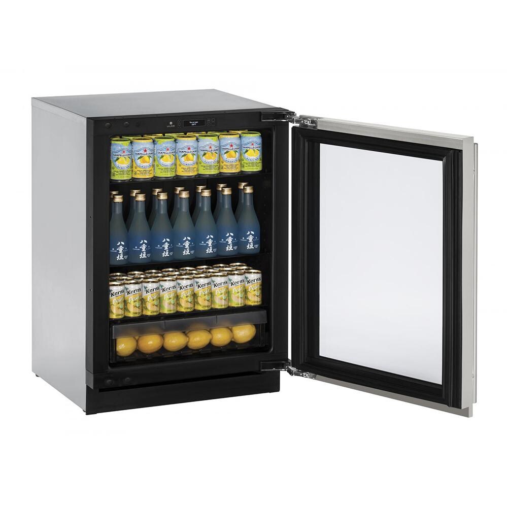 U-Line 24-Inch 4.9 Cu. Ft. Built-In Compact Refrigerator - Open View With Beverages thumbnail