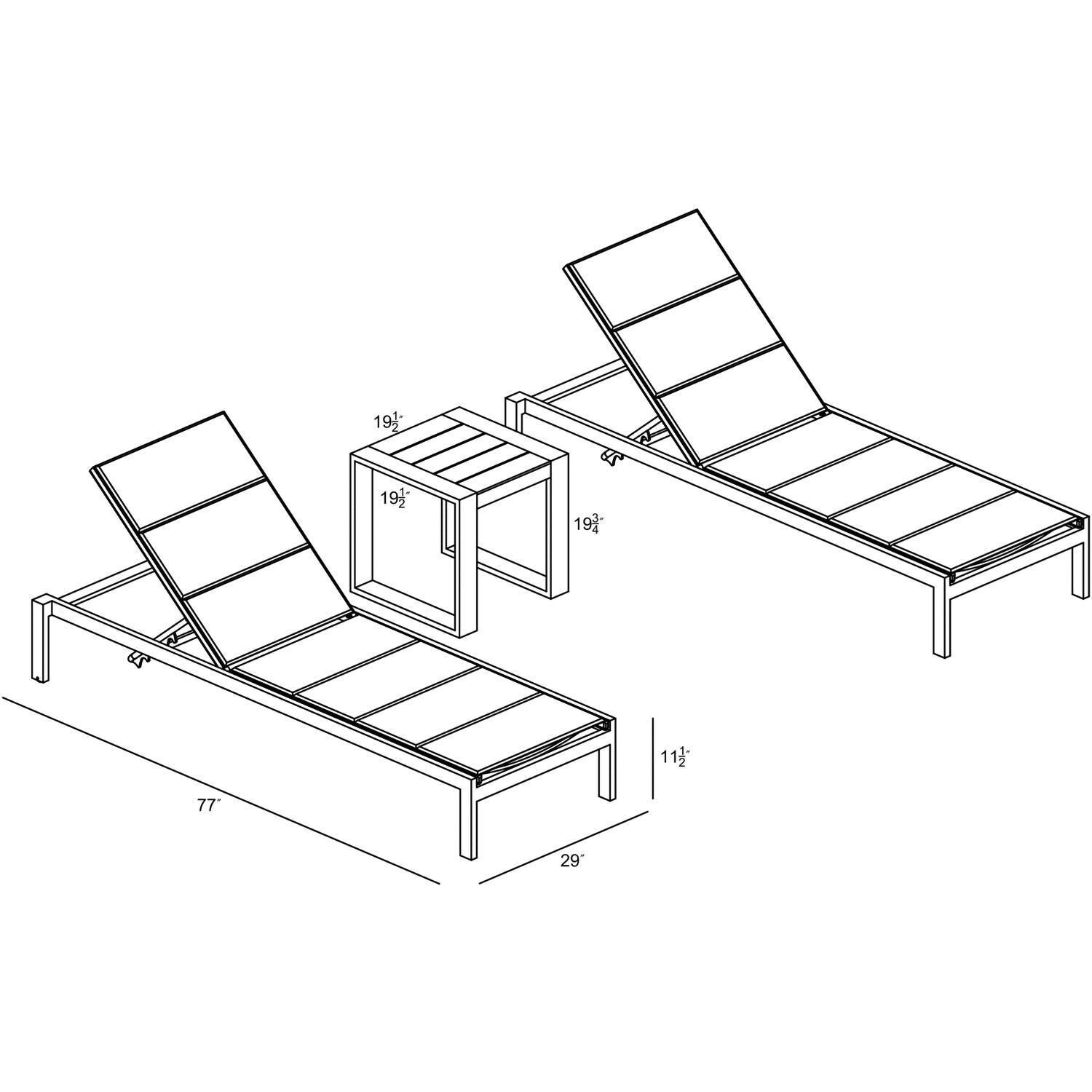 Spring Bay 3 Piece Chaise Lounge Set in Black - Dimensional thumbnail