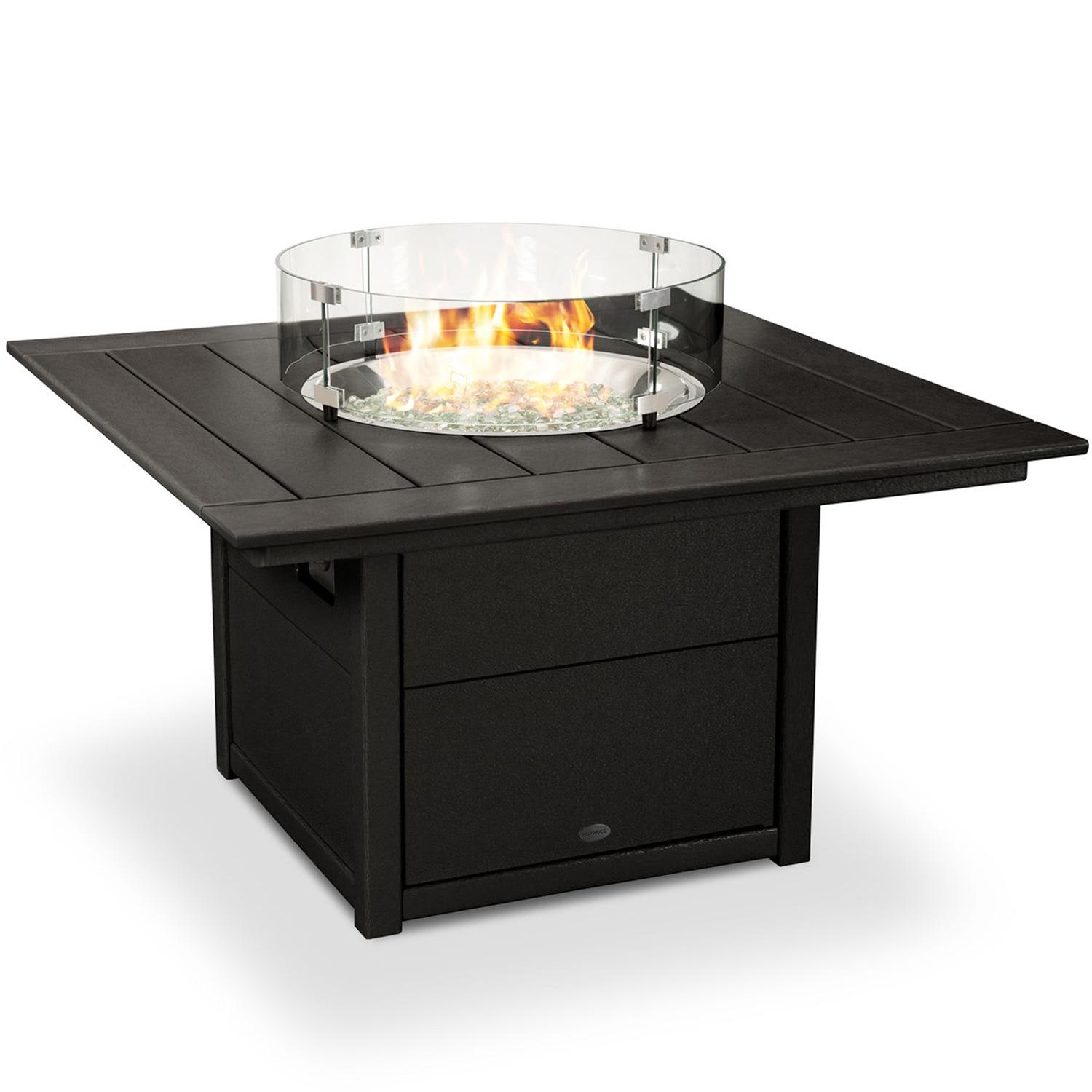 43 Inch Square Recycled Plastic Propane Fire Pit Table in Black by POLYWOOD