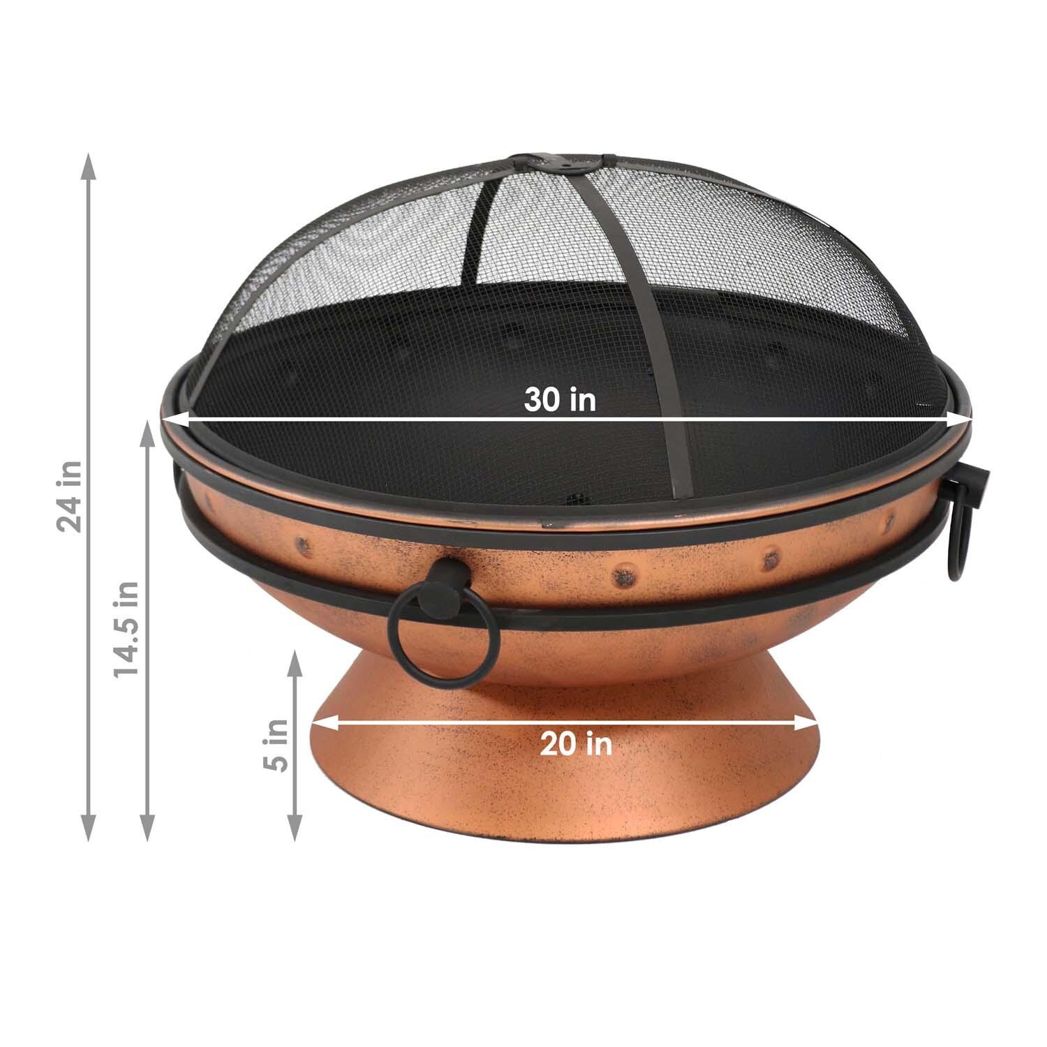 Cauldron 31-in Round Steel Wood-Burning Fire Pit in Copper by Ultimate Patio - Dimensional thumbnail
