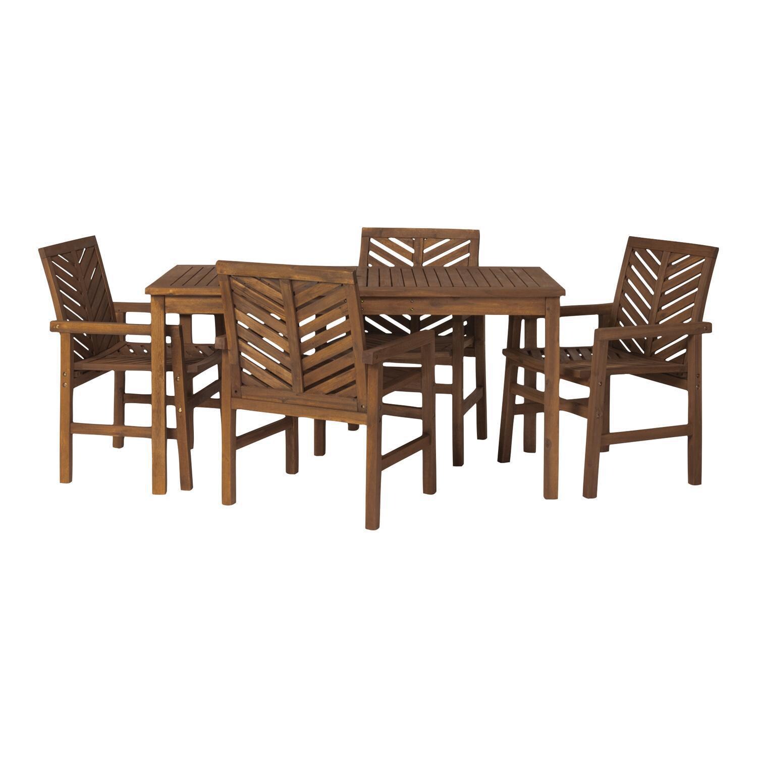 Ultimate Patio Wishlake 5 Piece Acacia Patio Dining Set W/ 60 X 32 Inch Rectangular Table - Dark Brown - Front View thumbnail