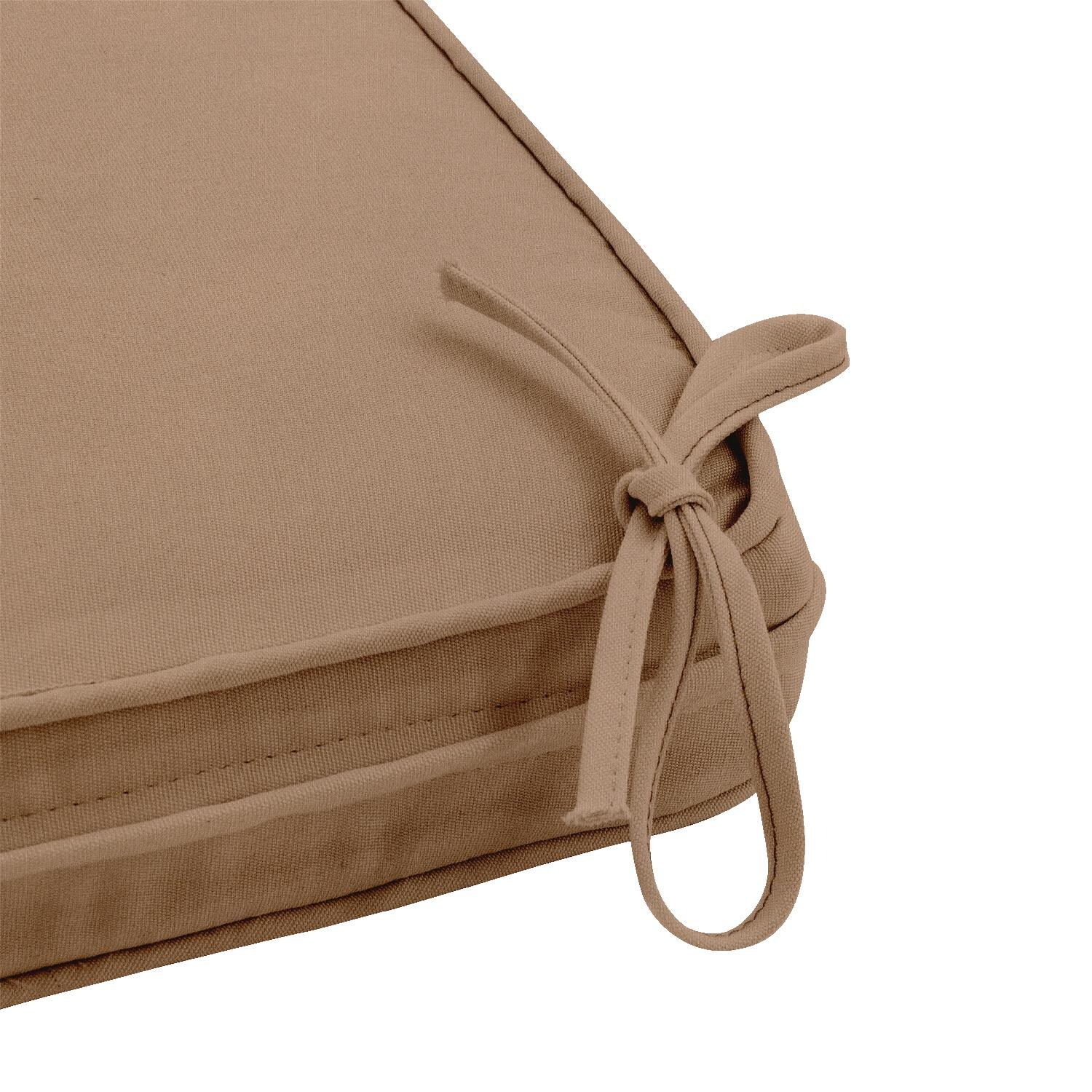 Sunbrella Canvas Cocoa Small Outdoor Replacement Bench Cushion W/ Piping By UltimatePatio.com - Tie Detail thumbnail