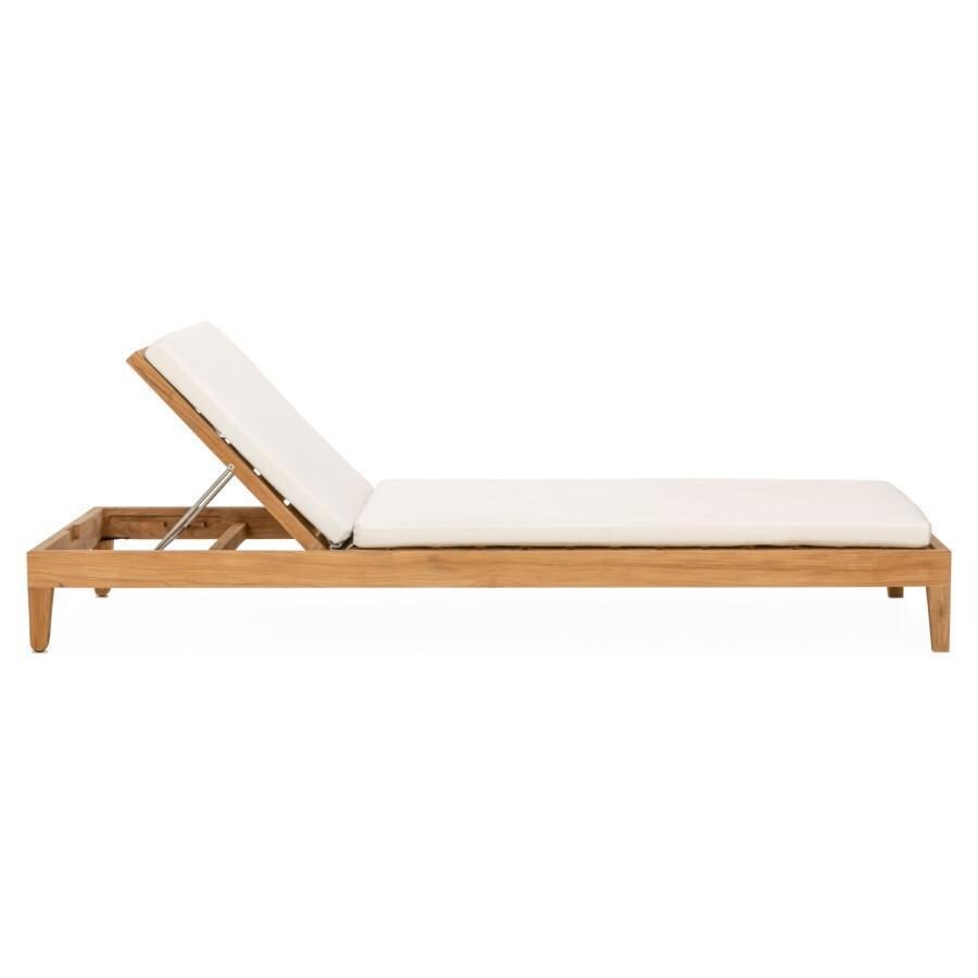 Teak + Table Monday Teak Patio Chaise Lounge in Carbon - Up Position, Side View W/ Natural Cushions - White Background thumbnail