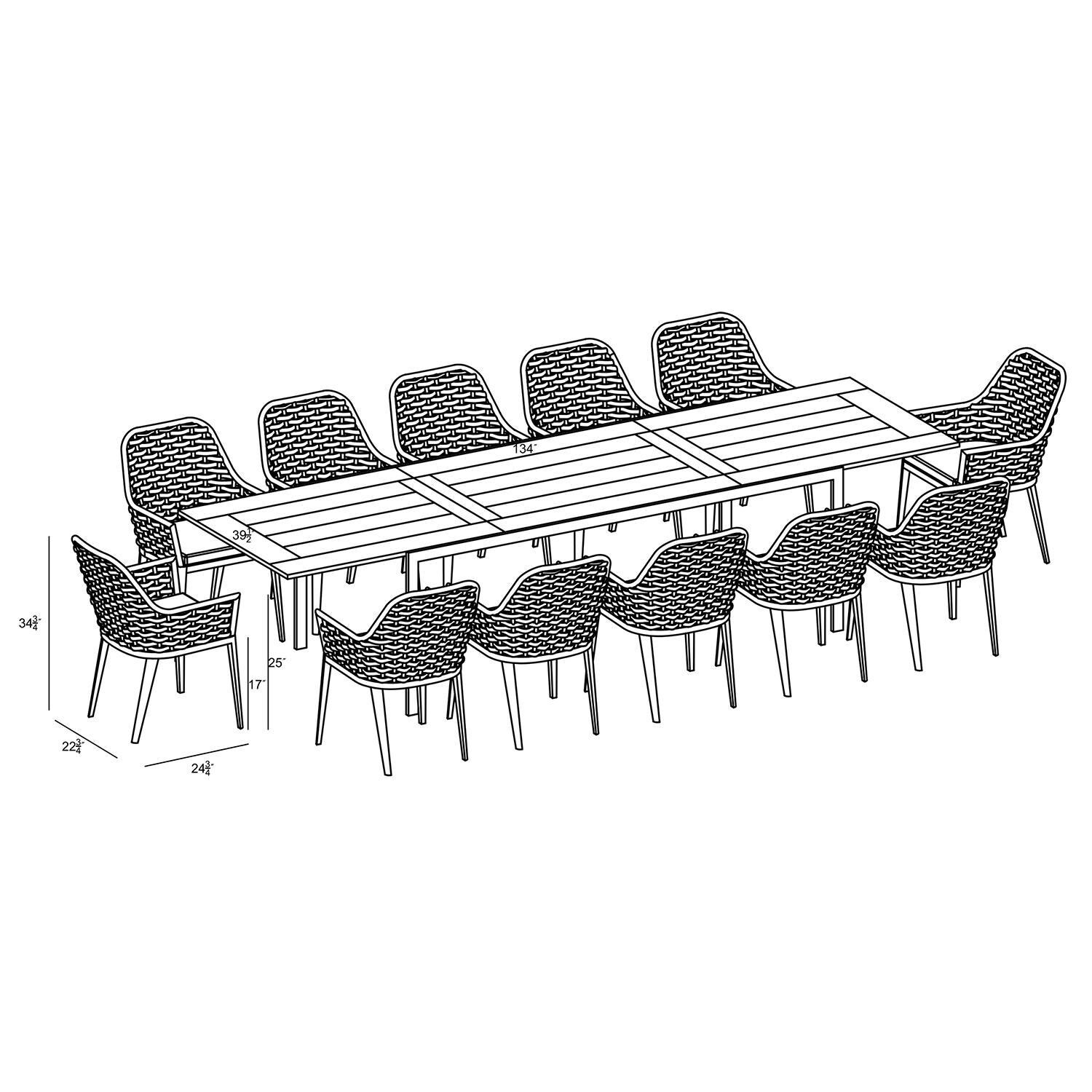 Chloe Bay 12 Seat Extendable Reclaimed Teak Dining Set in Black by Lakeview - Dimensional thumbnail