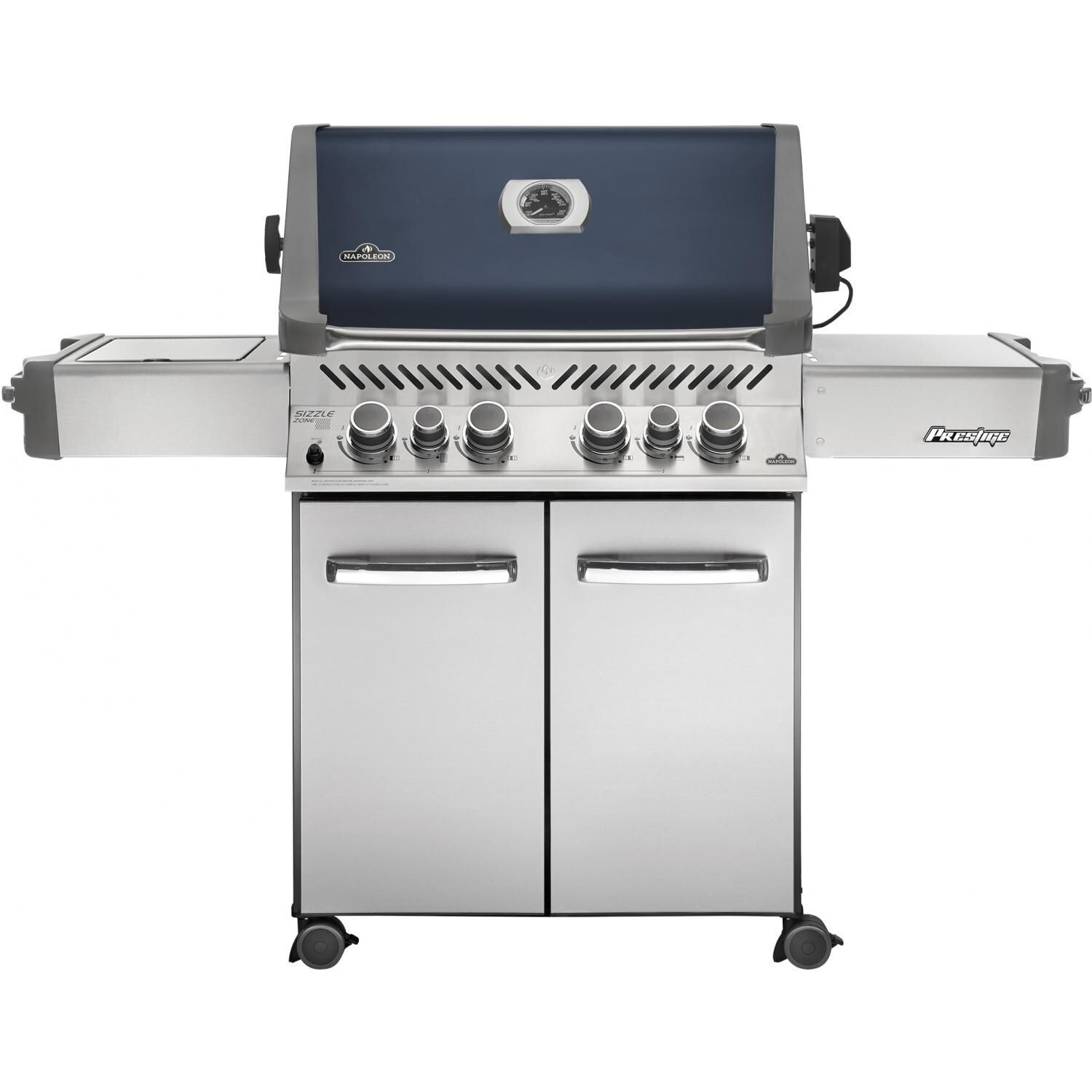 Napoleon Prestige 500 Propane Gas BBQ Grill W/ Rotisserie Burner & Infrared Side Burner On Cart - Blue thumbnail