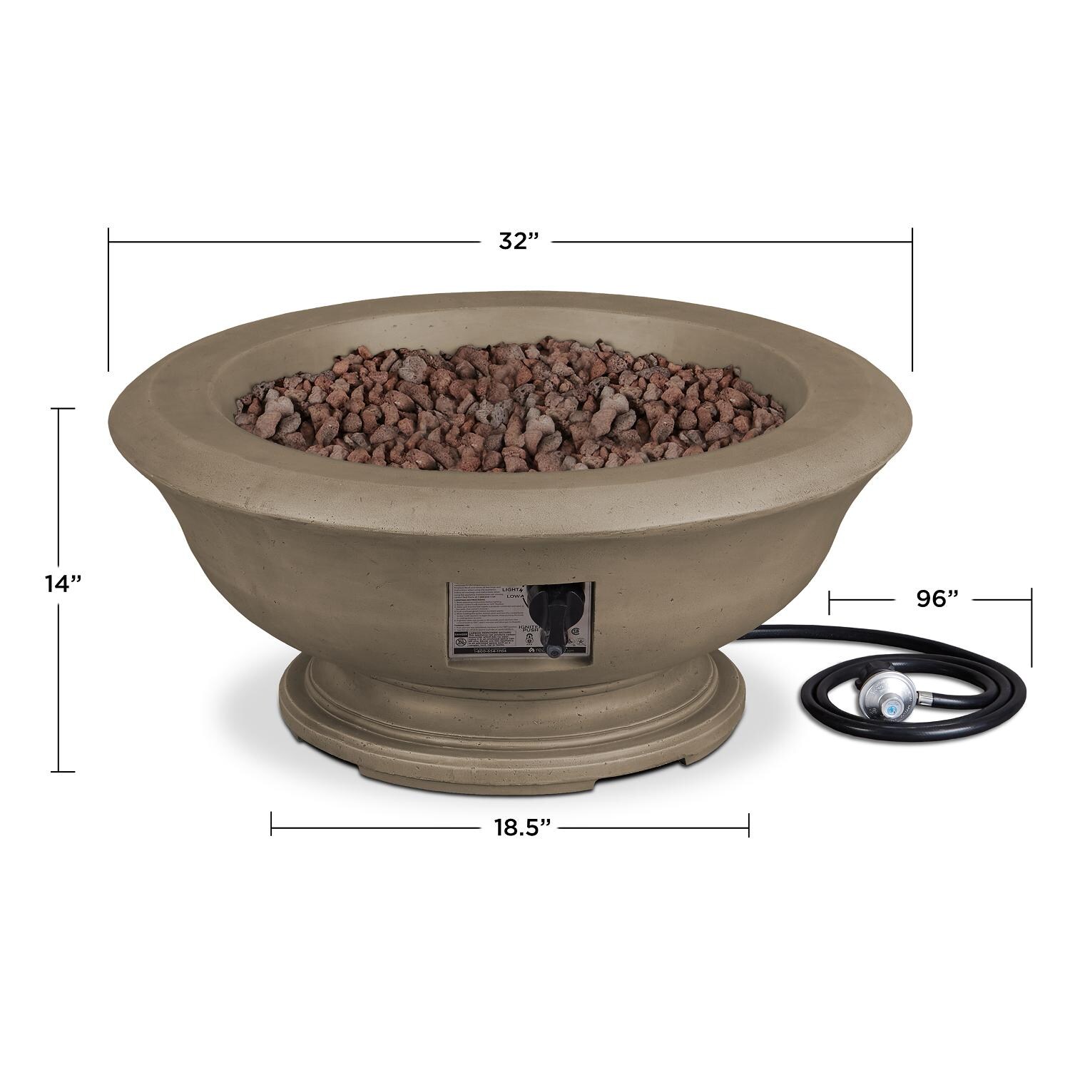 Real Flame Treviso 32-Inch Round Propane Fire Bowl - Dove Gray - Dimensions thumbnail