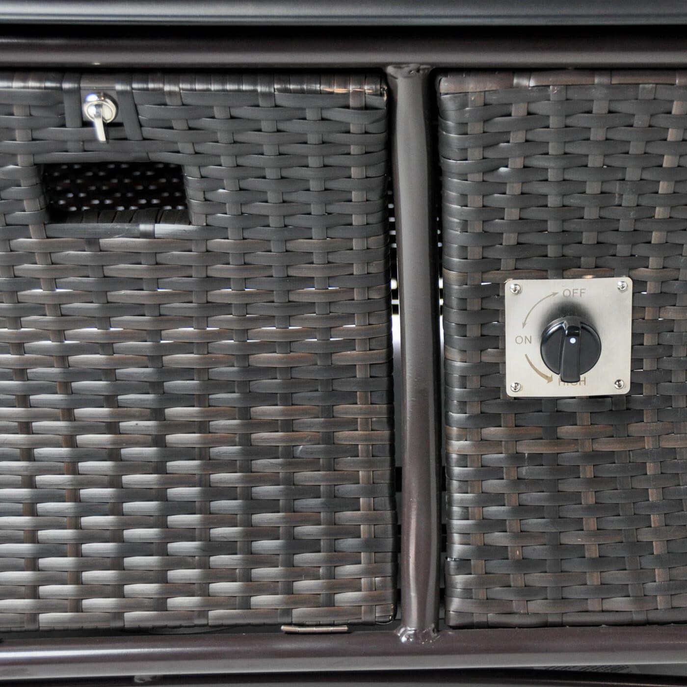 Tretco 44-Inch Spring Hill Square Wicker Fire Pit Table - Dark Brown W/ Tile Top - Access Door and Control Knob thumbnail