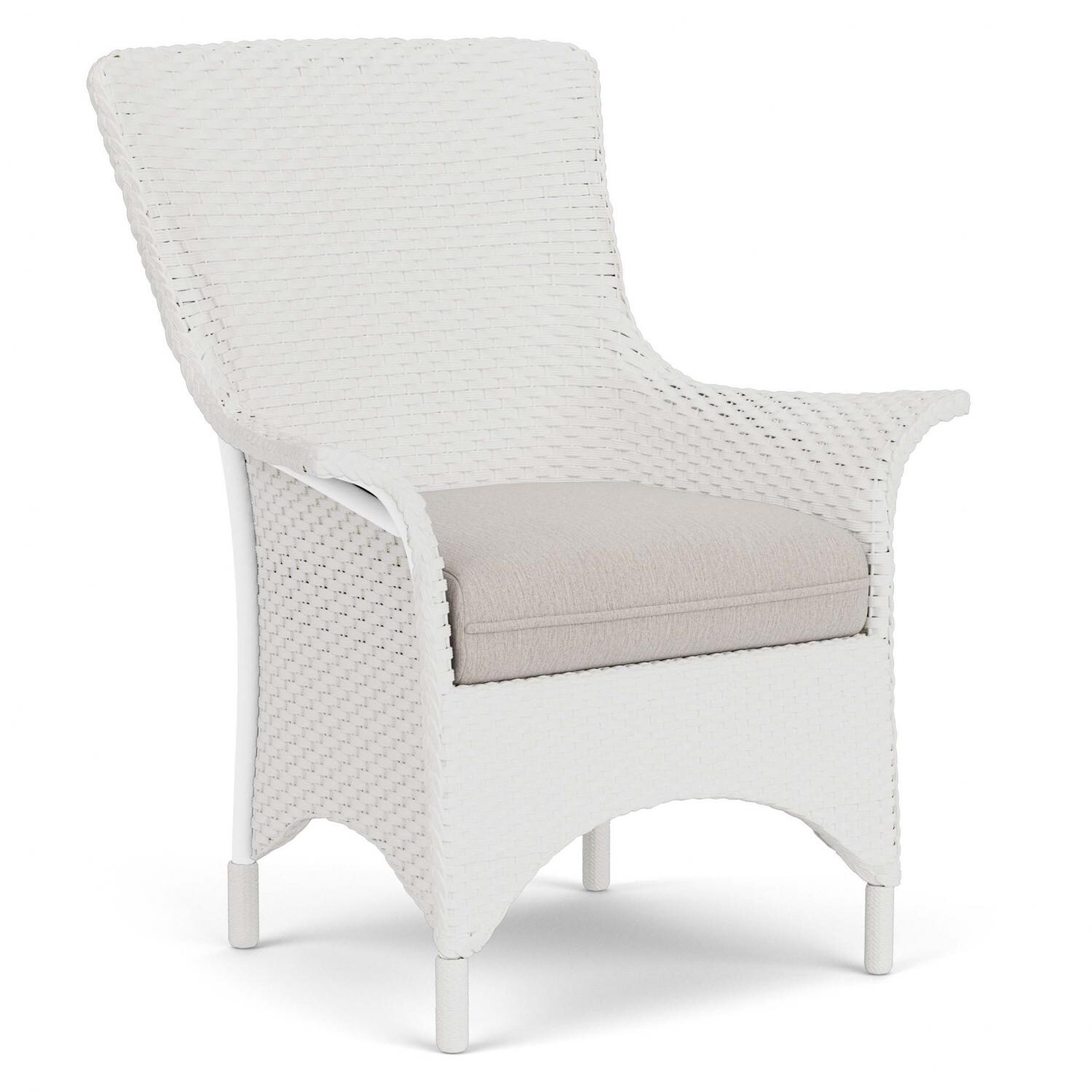 Lloyd Flanders Mandalay Dining Armchair in Matte White Finish with Remy Cloud fabric - Angled thumbnail