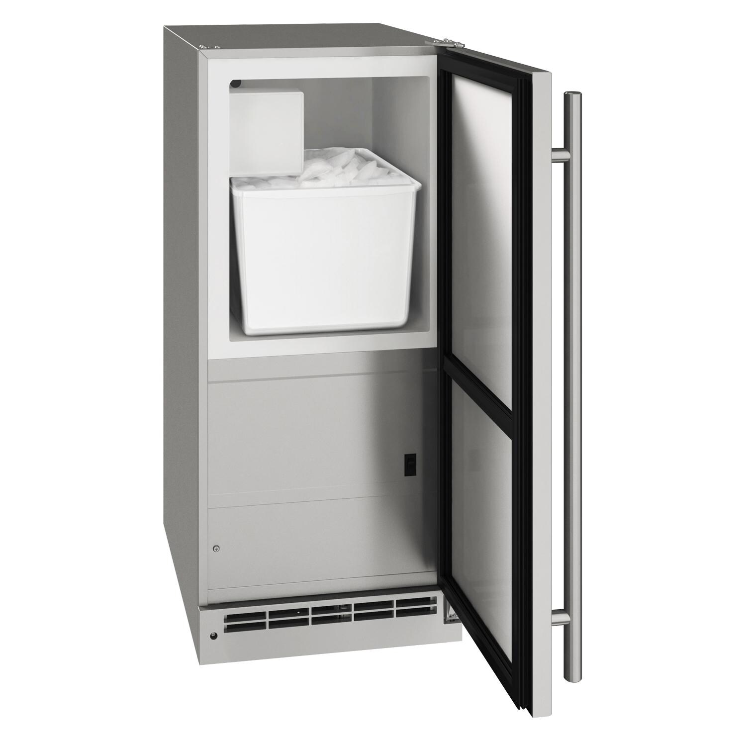 U-Line UOCR115-SS01B 15-Inch 25 Lb. Outdoor Rated Crescent Ice Maker - Stainless Steel - Open thumbnail