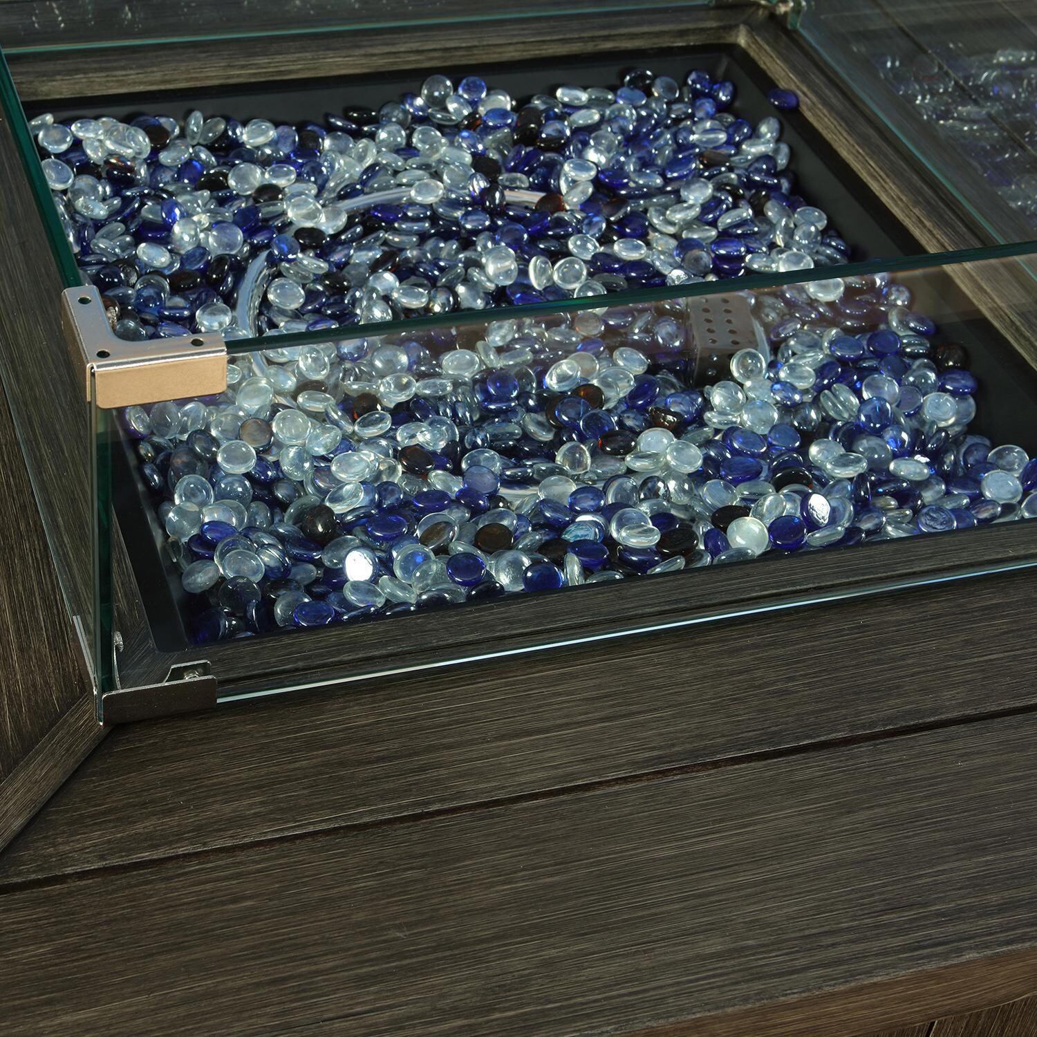 Lakeview Outdoor Designs Rosalie Bay 5 Piece Wicker & Aluminum Patio Conversation Set - Fire Pit Table Wind Guard & Fire Glass Detail thumbnail