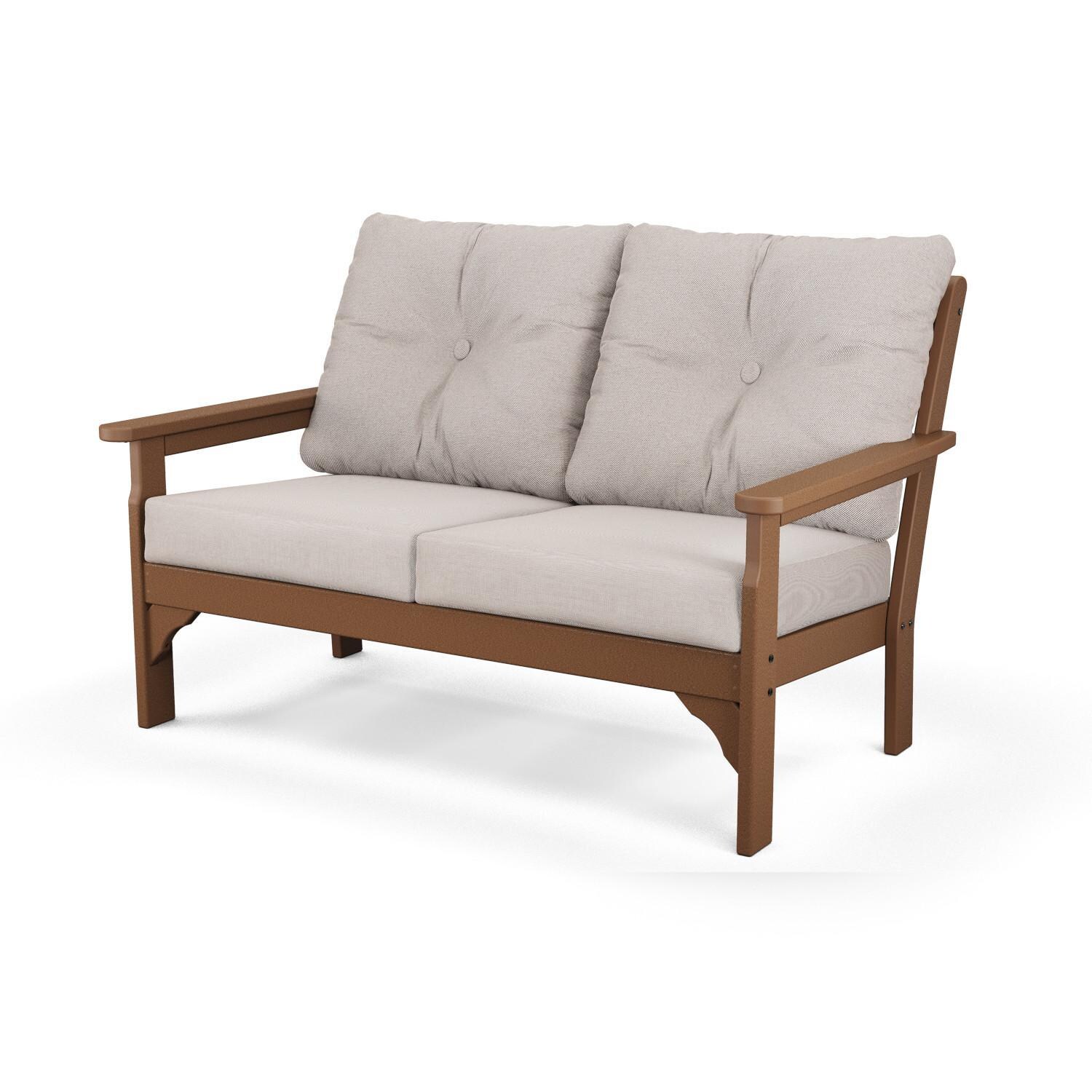 Vineyard Recycled Plastic Loveseat in Teak/Dune Burlap by POLYWOOD