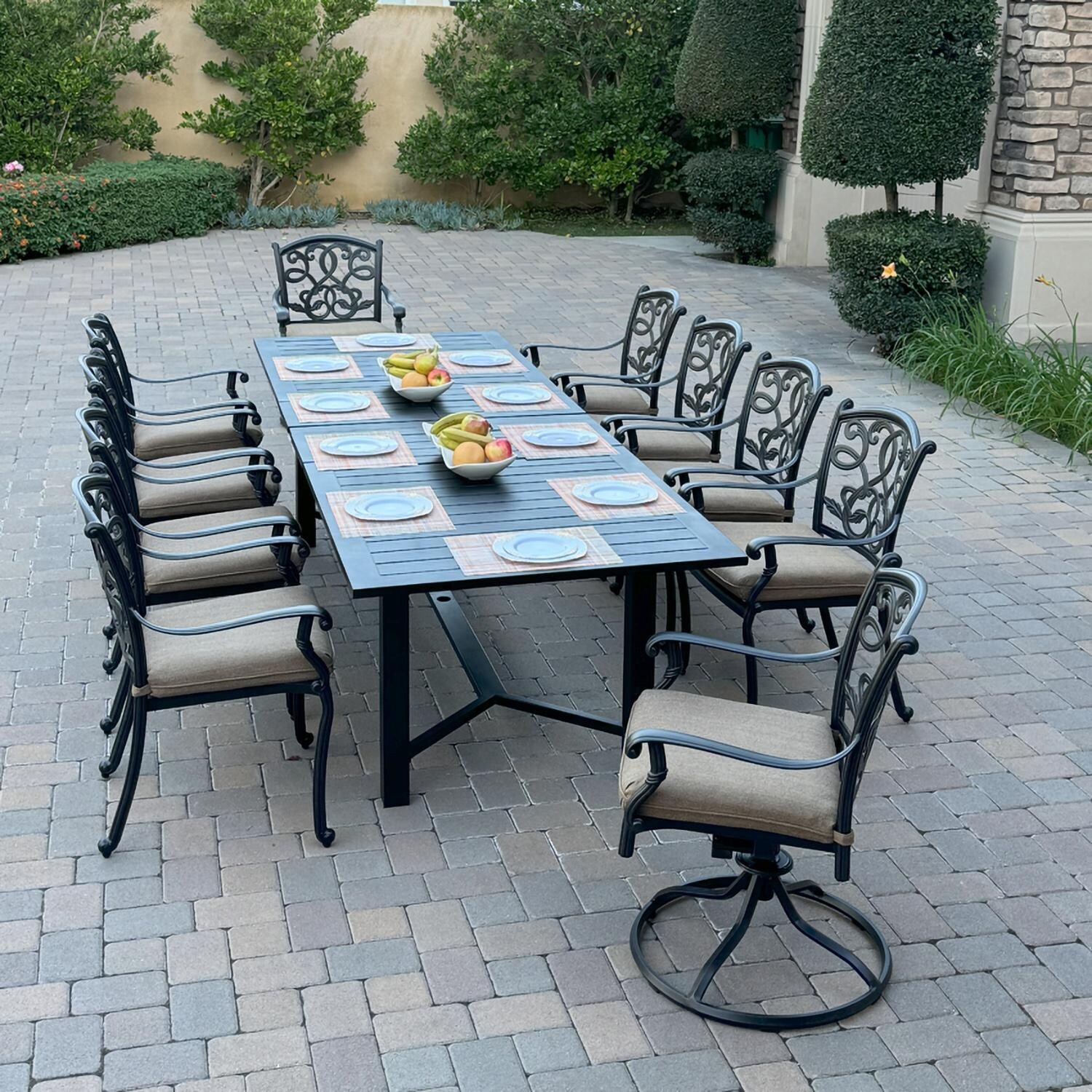 Darlee B/DL2052-11PCDR-2350LE Santa Monica 11 Pc Cast Aluminum Dining Set w/ Rocker in Antique Bronze - Set - Lifestyle thumbnail