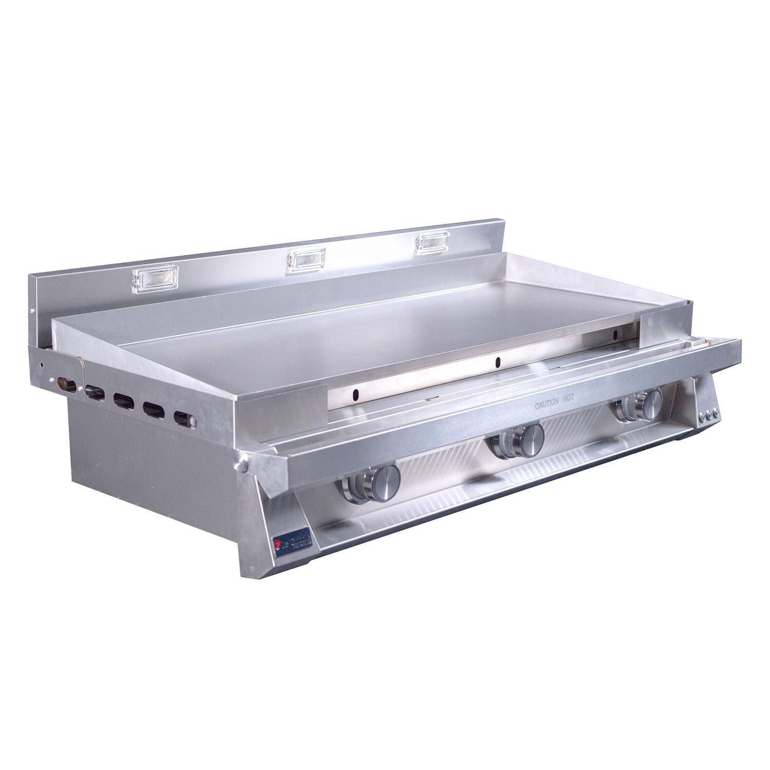 Le Griddle Pro Series 105 42-in 3 Burner Built-In Propane Flat Top Grill w/ 3mm Plate & Lid - Off - Side View - White Background thumbnail
