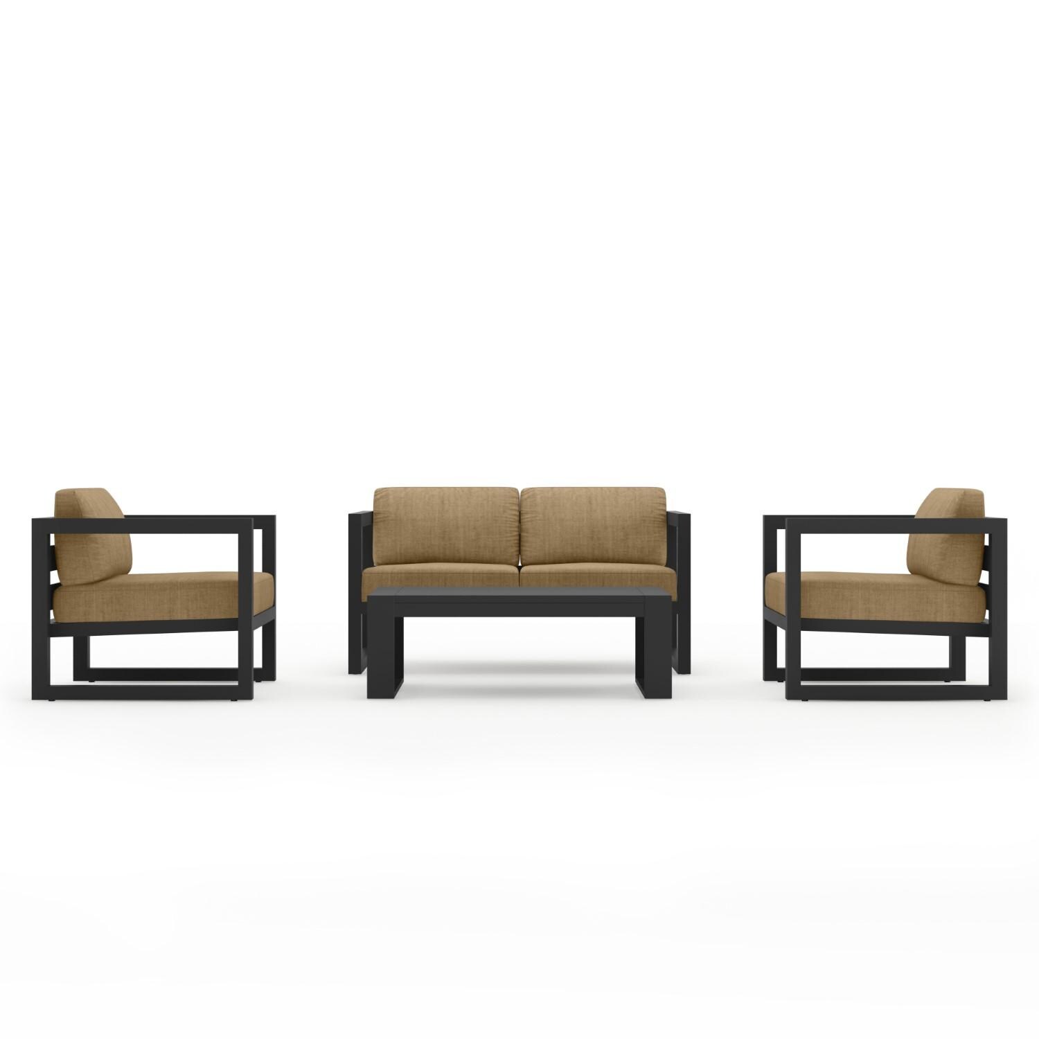 Misty Cove 4 Pc Aluminum Loveseat Set in Slate W/ Heather Beige Cushions & Portal Coffee Table By Lakeview - Front - White Background thumbnail