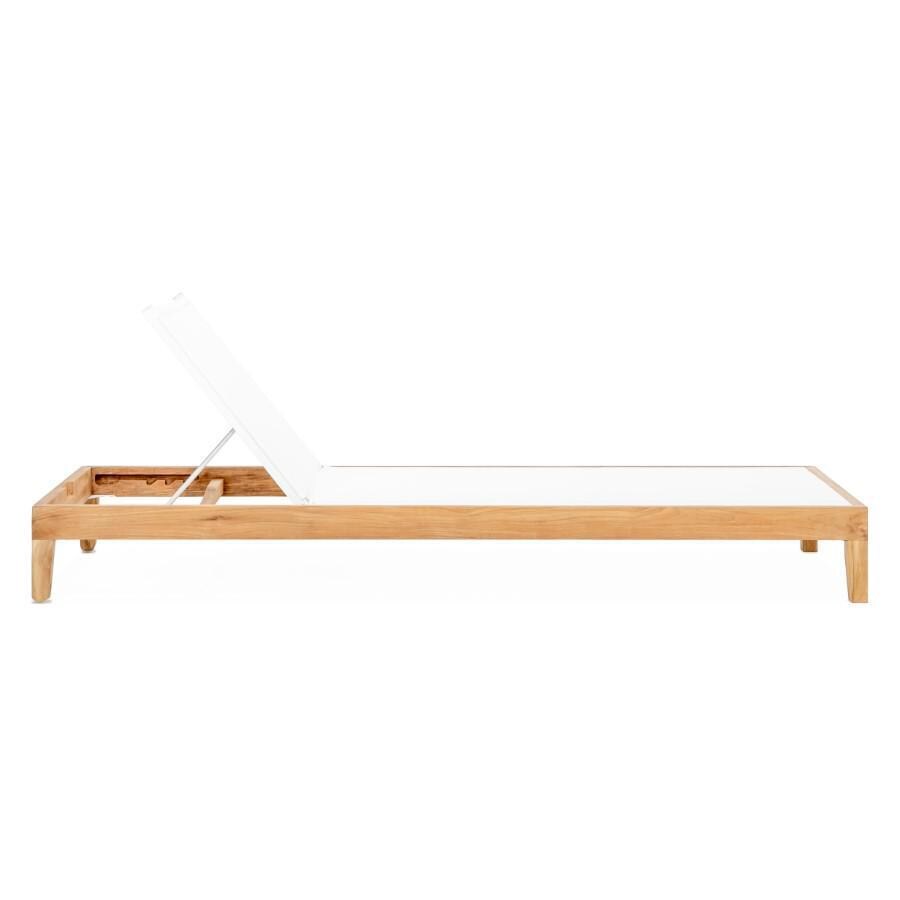 Teak + Table Monday Teak Patio Chaise Lounge W/White Sling - Side Up - White Background thumbnail