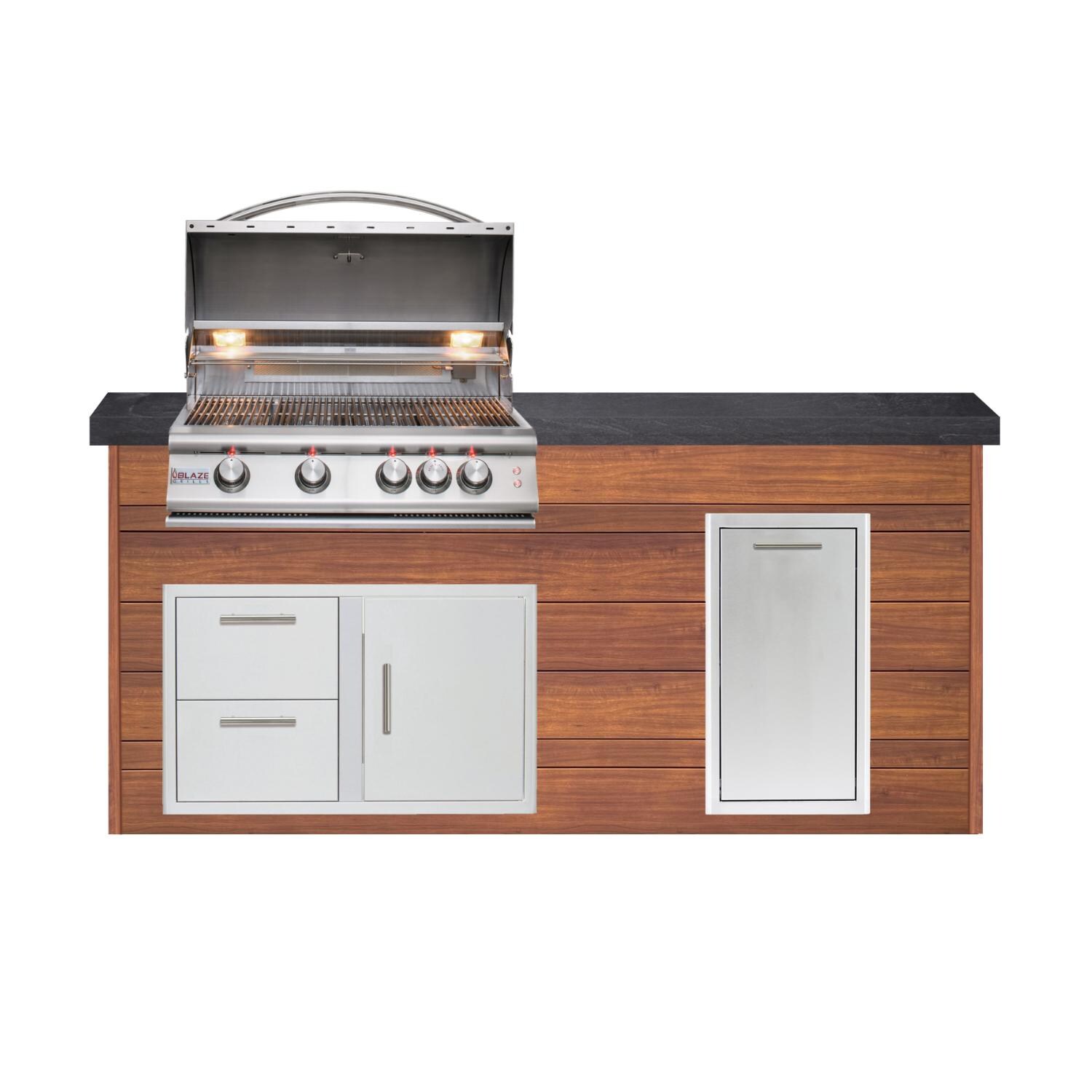 BBQGuys Signature 6ft Luxury Outdoor Island W/ Blaze Premium LTE 32-Inch Natural Gas Grill - Light National Walnut Aluminum W/ Black Polished Granite thumbnail