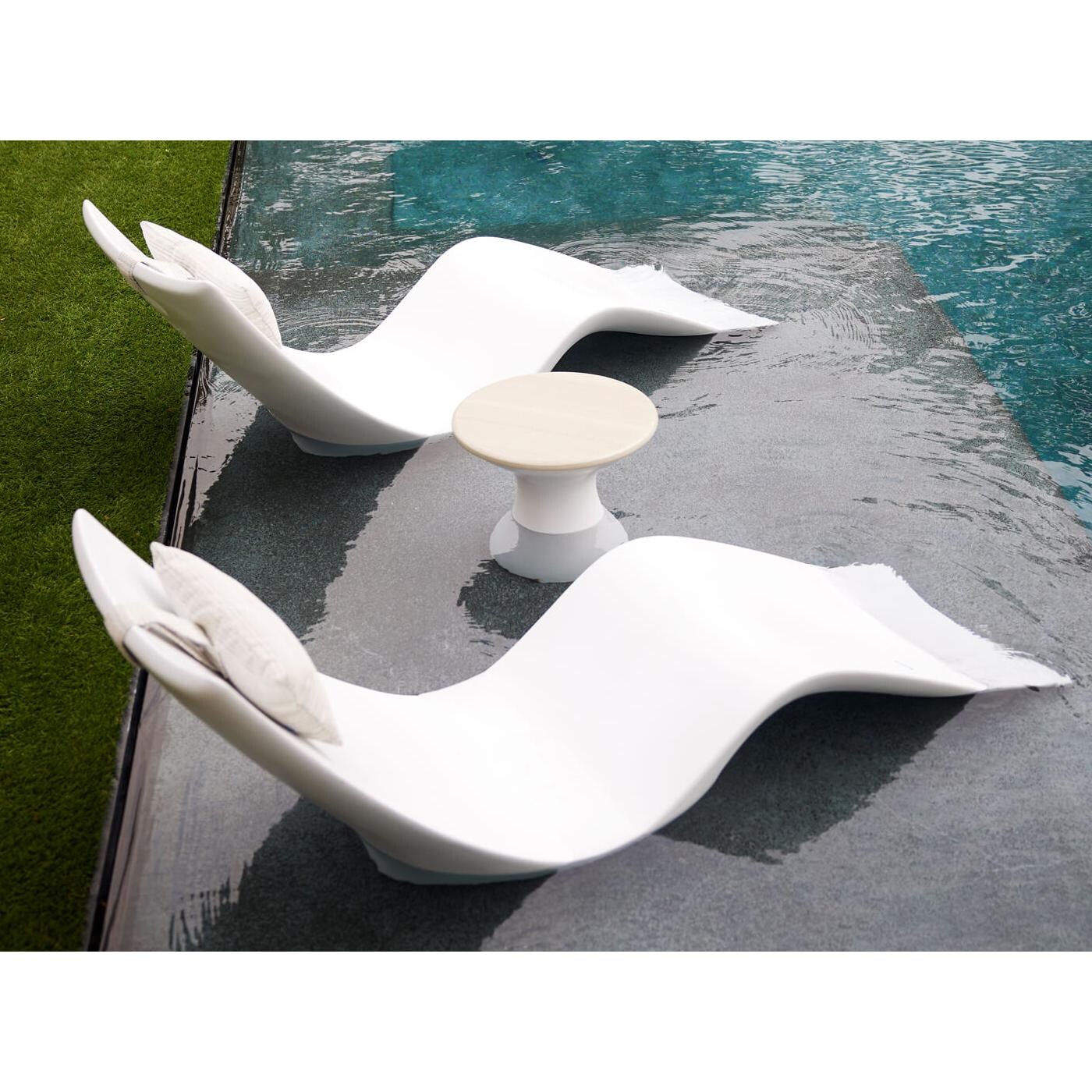 Ledge Lounger Autograph Chaise Lounge (Set of 2) W/Side Table - Granite Grey W/White Lid & Aruba Pillow - Shown in White - Lifestyle thumbnail