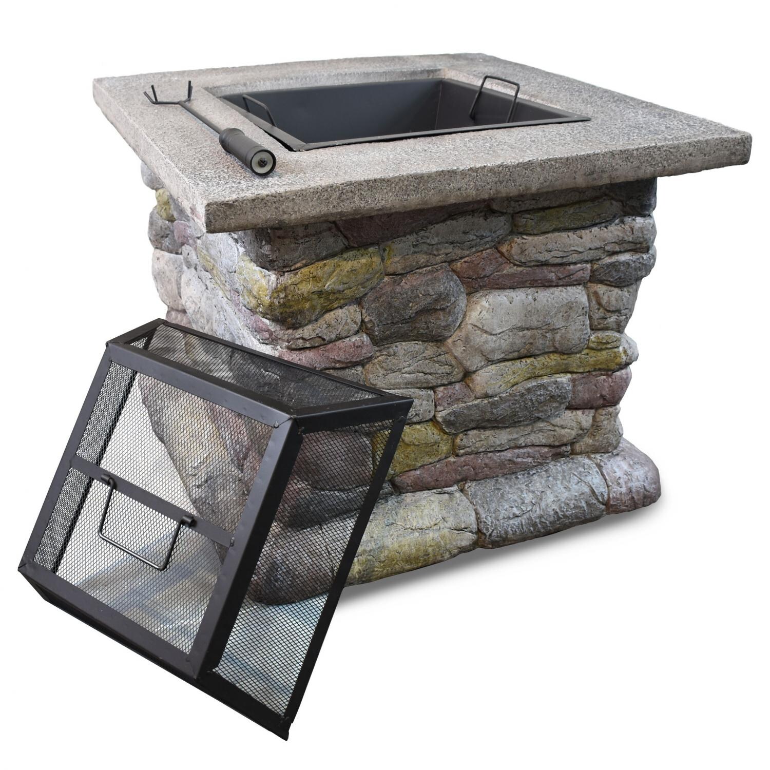 Astella 30-Inch Square Wood Burning Fire Pit - Faux Rock - FP400 - Removable Spark Screen thumbnail