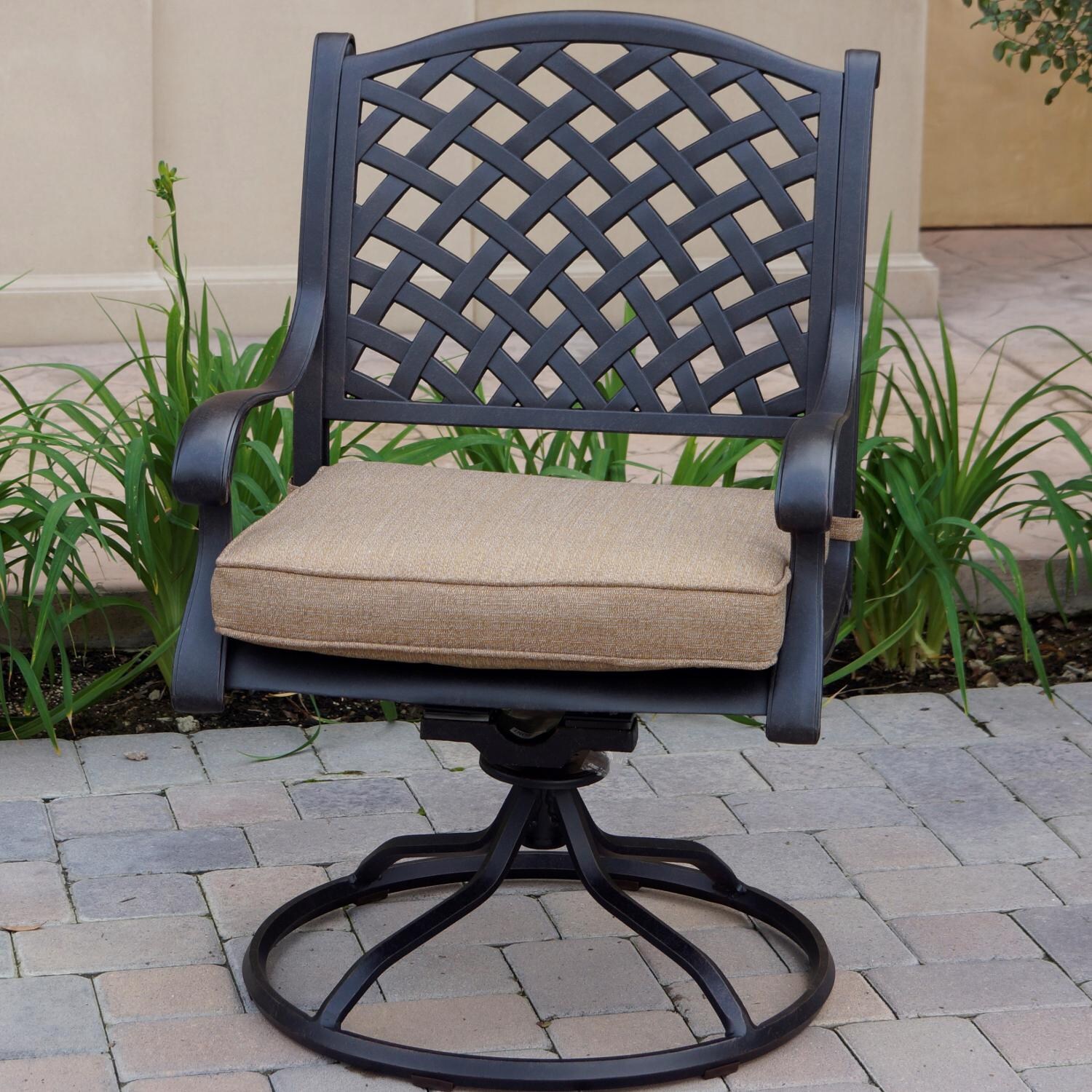 Nassau Cast Aluminum Patio Swivel Rocker Dining Chair W/ Sesame Cushion By Darlee - Front View thumbnail