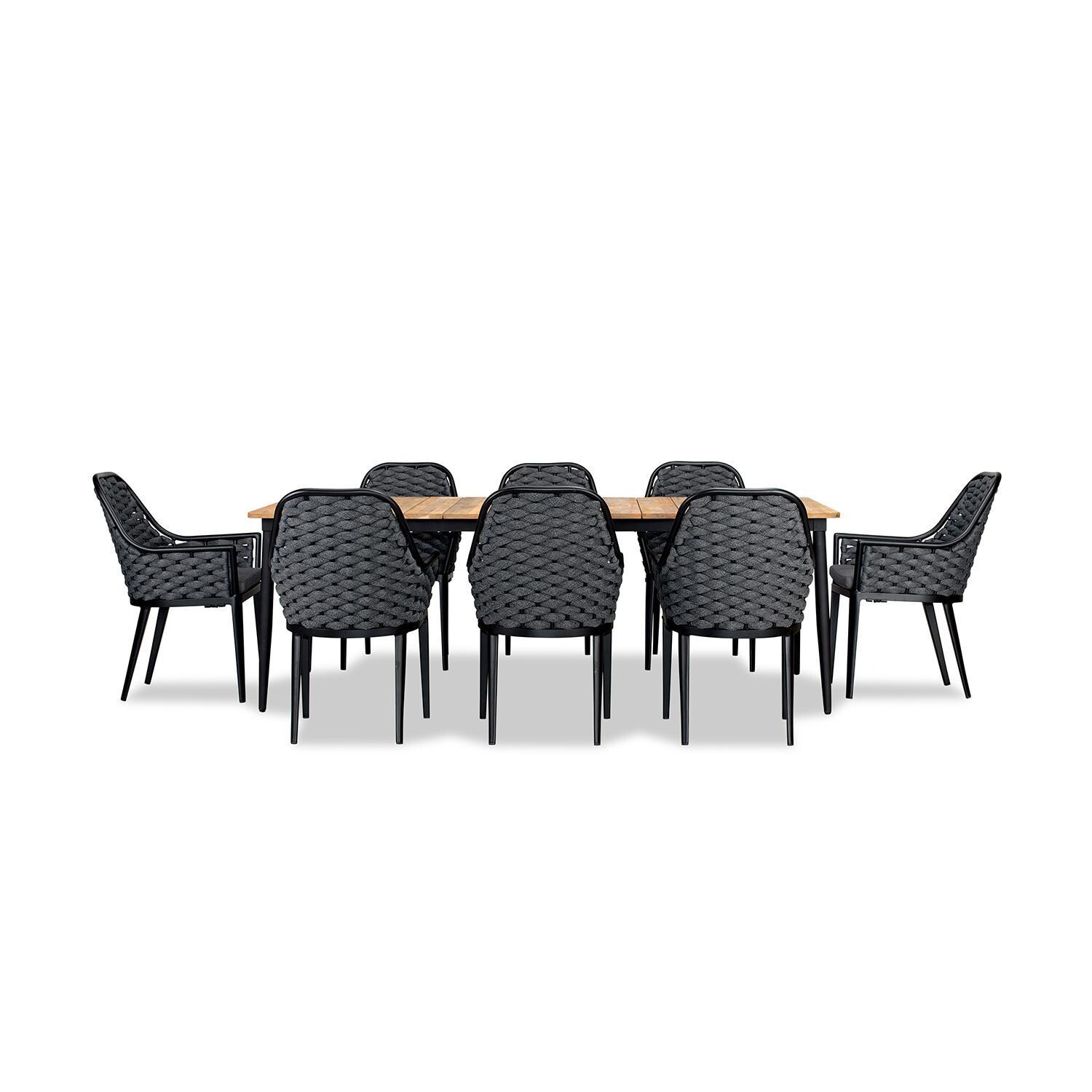 Chloe Bay 8 Seat Reclaimed Teak Patio Dining Set in Black by Lakeview - Front View - White Background thumbnail