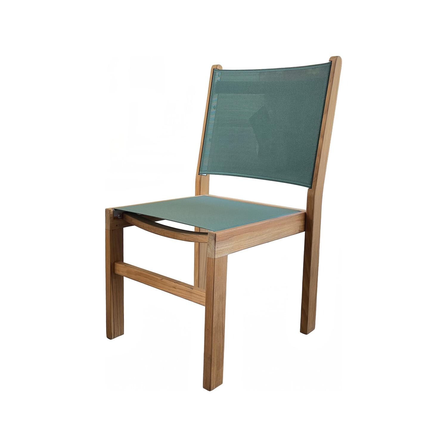 Royal Teak Collection CAPSM Captiva Teak Sling Stacking Side Chair in Moss - Chair - White Background thumbnail