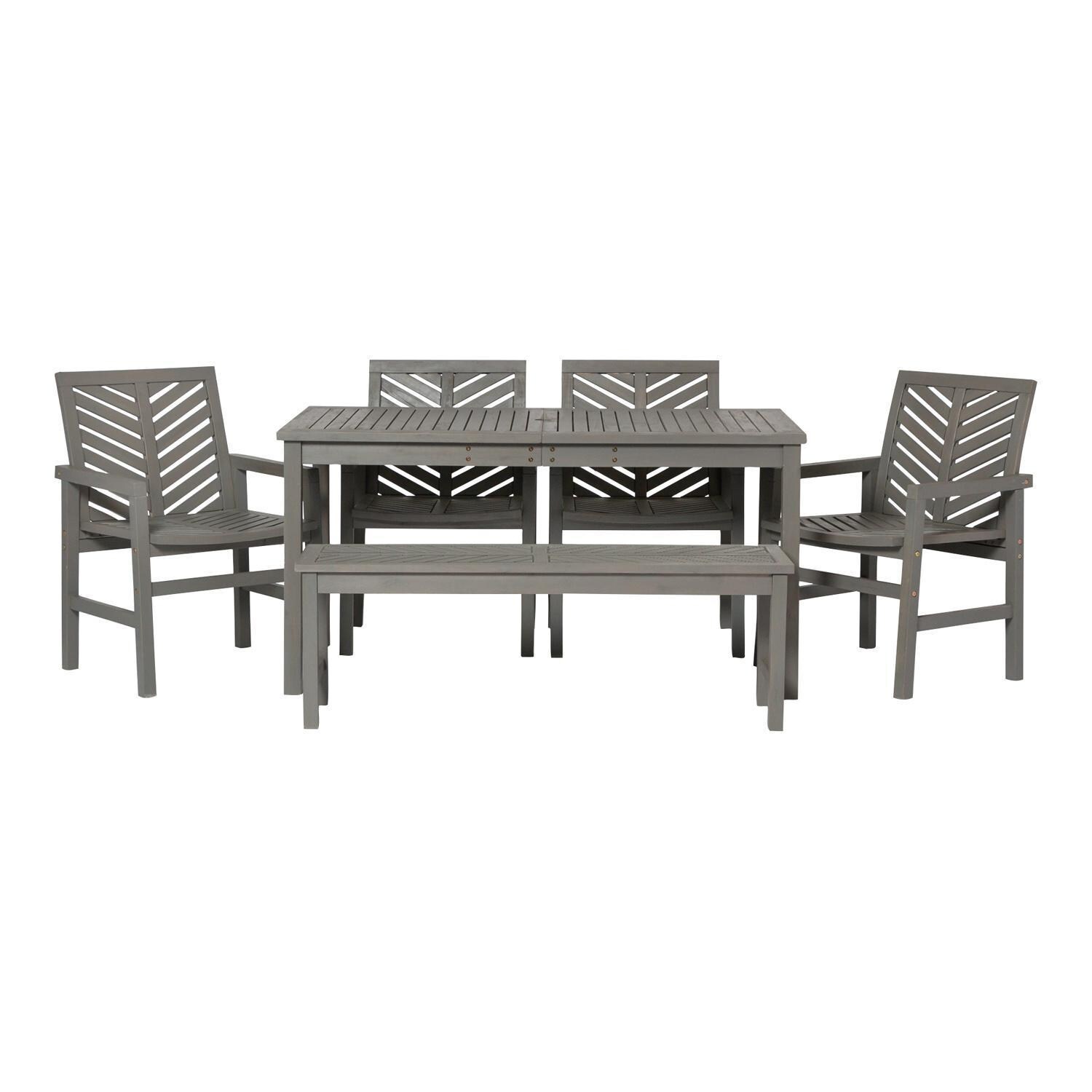 Ultimate Patio Wishlake 6 Piece Acacia Patio Dining Set W/ 60 X 32 Inch Rectangular Table - Gray Wash - Front View thumbnail