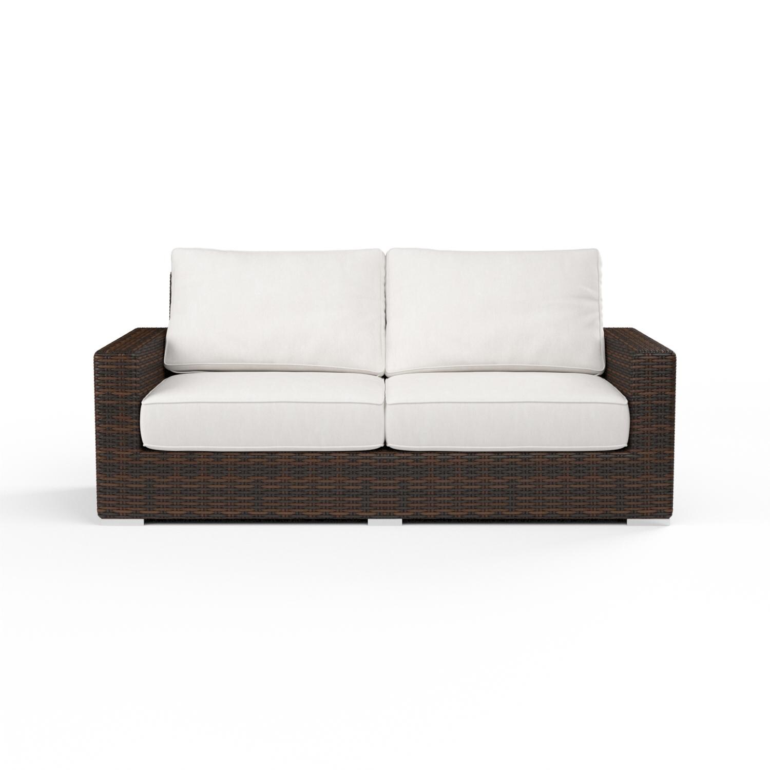 Montecito Wicker Patio Loveseat W/ Sunbrella Canvas Flax Cushions By Sunset West - Front View - White Background thumbnail