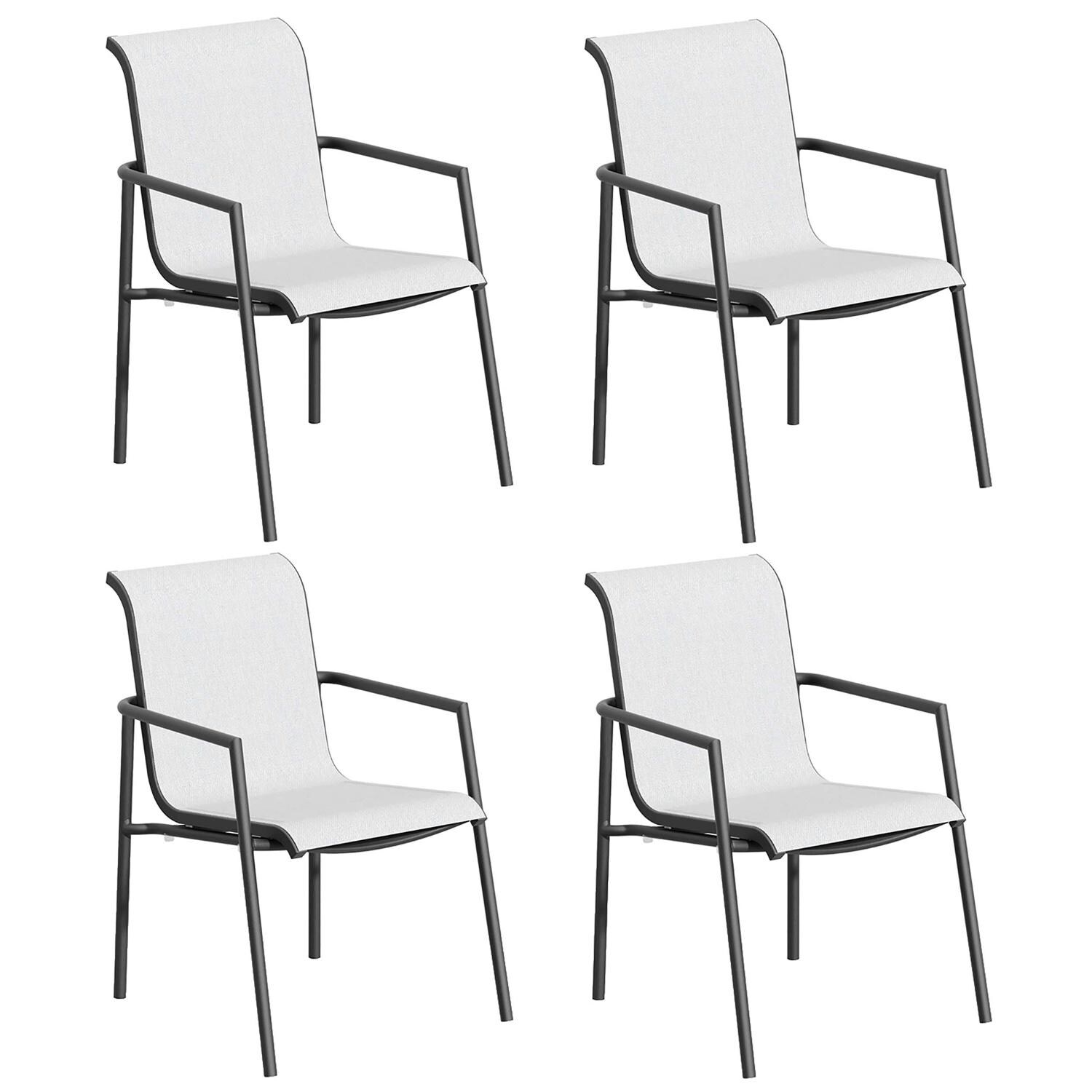 Orso 4 Pc Soft Sling & Aluminum Dining Arm Chair in Carbon/Fog By Oxford Garden