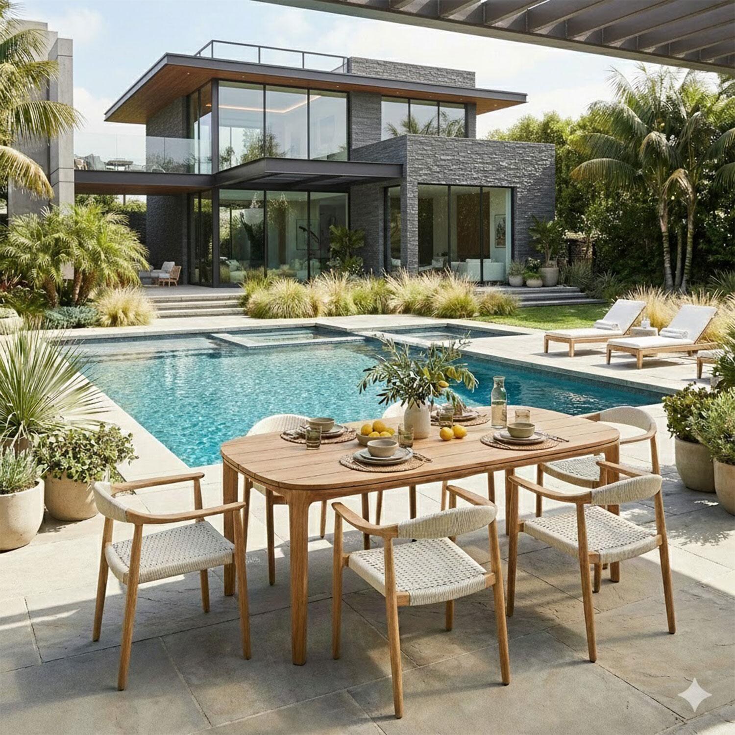 Piney Bay 7 Pc Teak Dining Set in Natural Wood by Lakeview Outdoor Designs