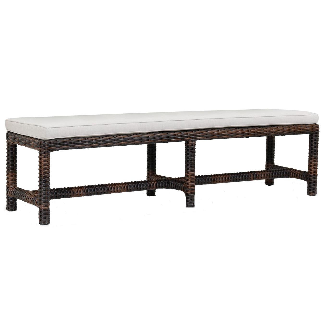 Montecito 72 Inch Wicker Backless Patio Bench W/ Sunbrella Canvas Flax Cushion By Sunset West thumbnail