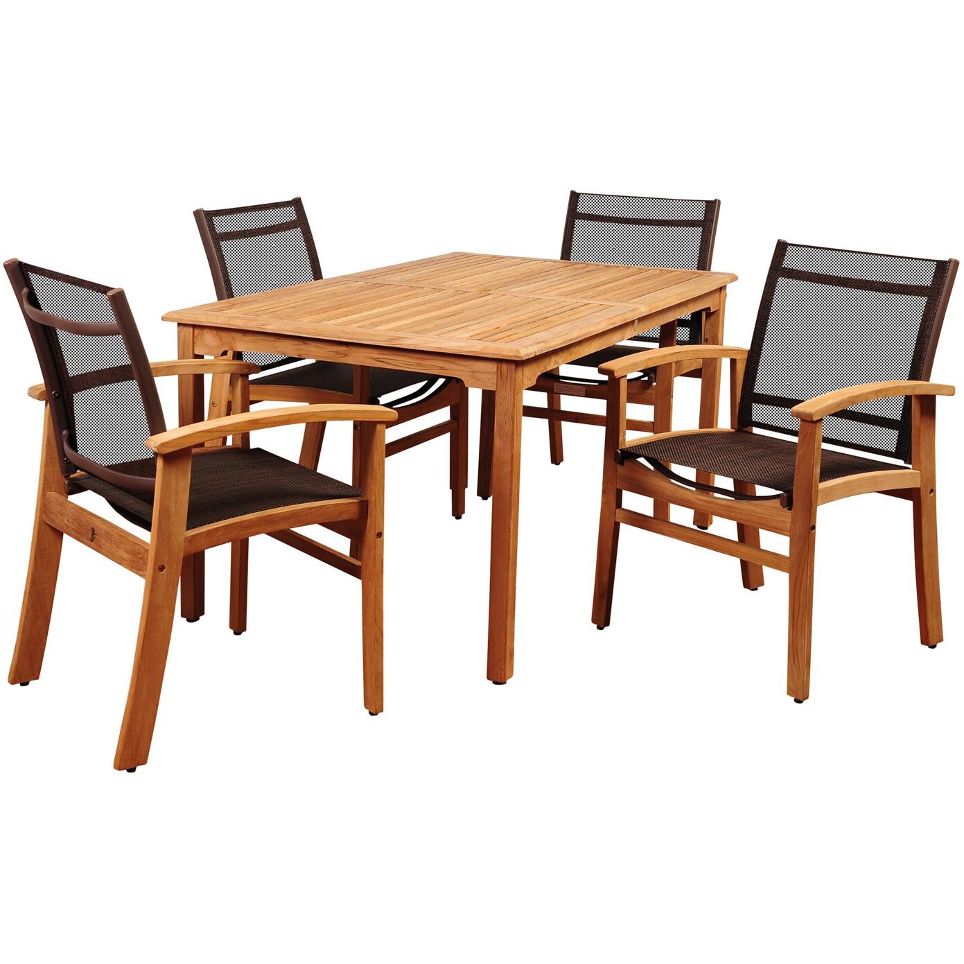 Amazonia SC MALIREC_4FORTBR New Pacific 4-Person Teak Patio Rectangular Dining Set W/ Brown Sling Chairs thumbnail