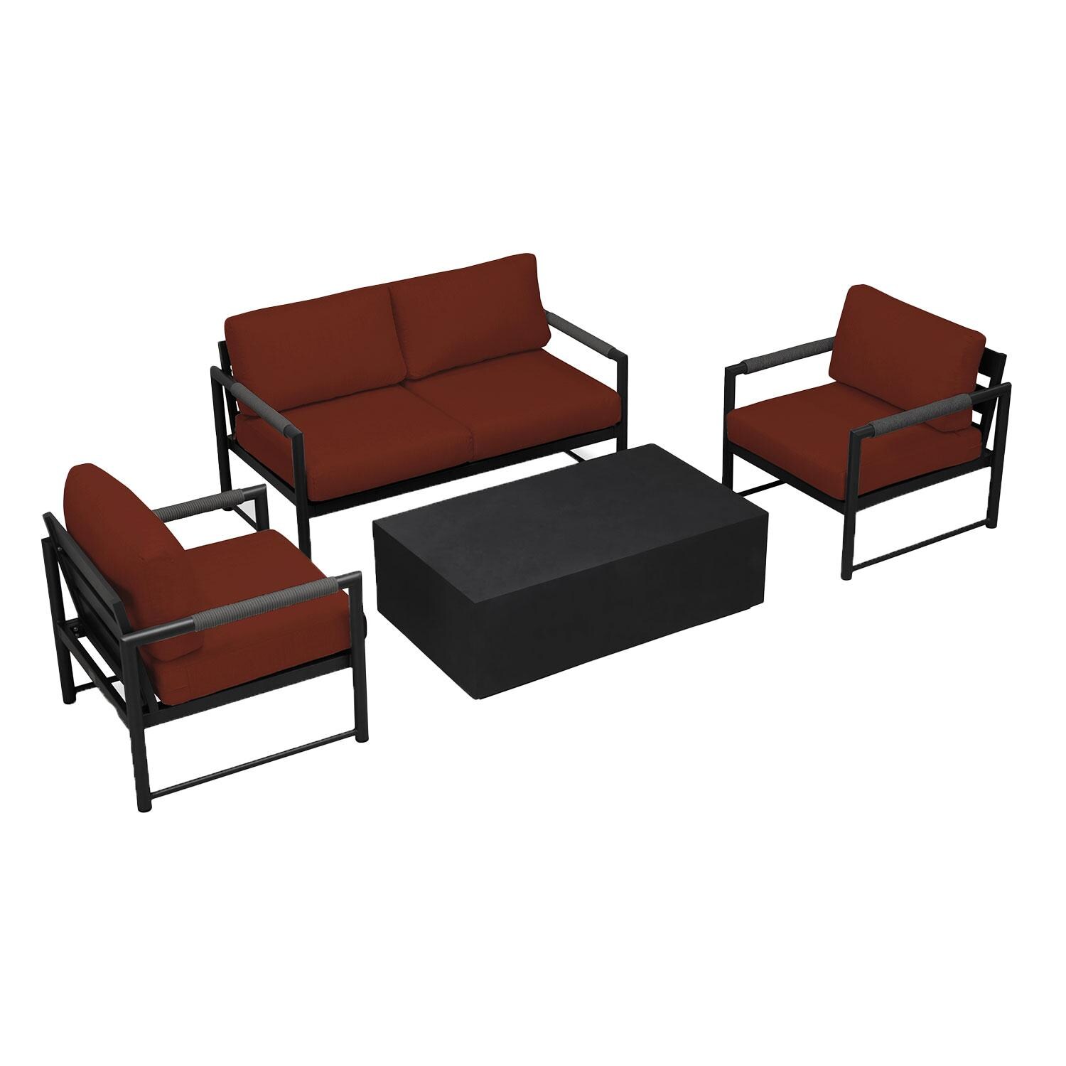 Lakeview AVEBAY-BK-CO-SET111-HN Avenue Bay Black/Carbon 5 Pc Loveseat Set - Canvas Henna - Overhead View - White Background thumbnail