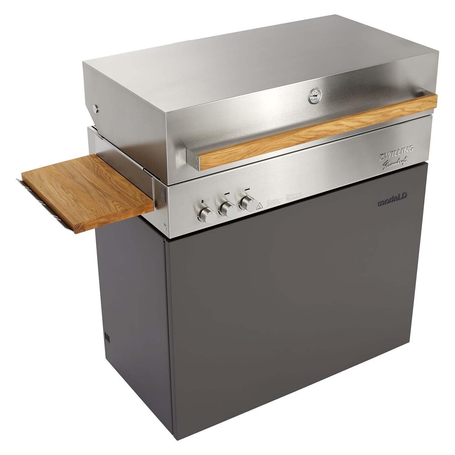 Flammkraft 1029540 Model D Propane Gas Grill - Deep Umbra - Shown w/ Side Shelf (Sold Separately) - White Background thumbnail