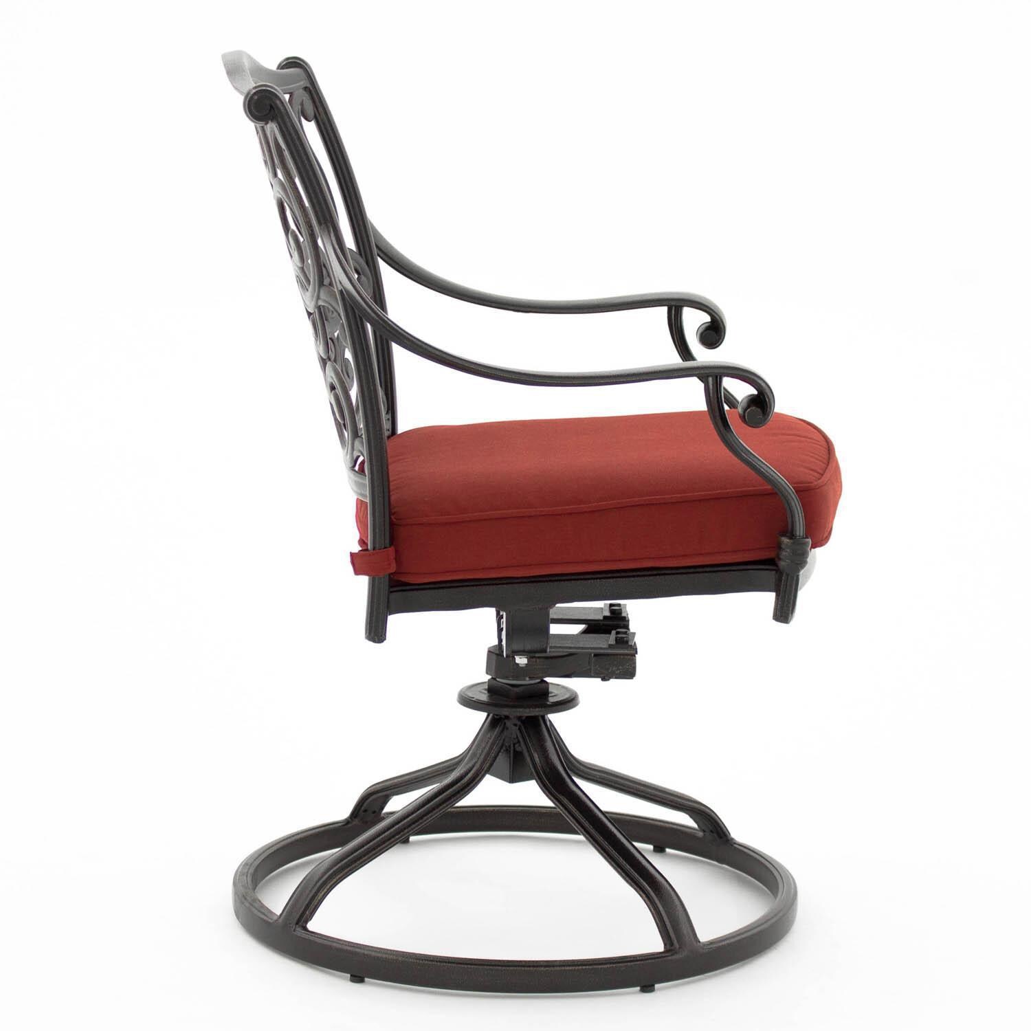 Villa Flora Cast Aluminum Patio Swivel Rocker W/ Sunbrella Canvas Henna Cushion - Side View thumbnail