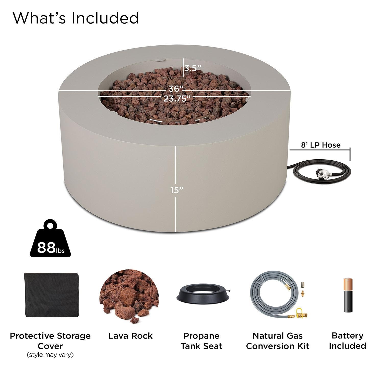 Elysian 36-in Round Steel Propane Fire Pit Table in Light Sand by Lakeview Outdoor Designs - Included - Detail thumbnail