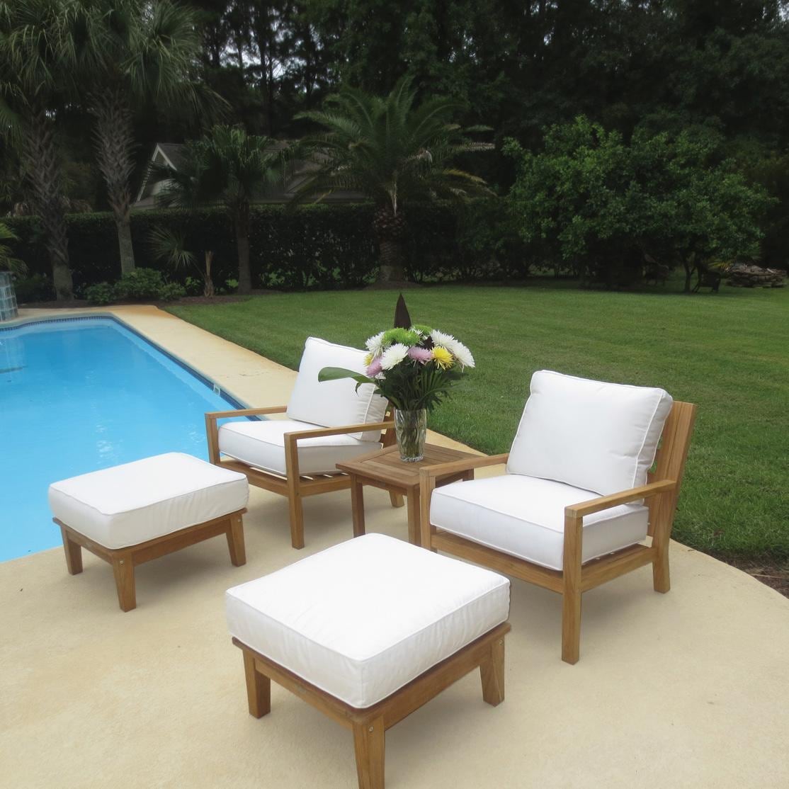 Miami 5 Pc Teak Seating Set w/ Ottoman in Canvas Natural by Royal Teak Collection