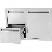 BBQGuys Aspen Series 30-Inch Stainless Steel Right-Hinged Access Door & Double Drawer Combo image