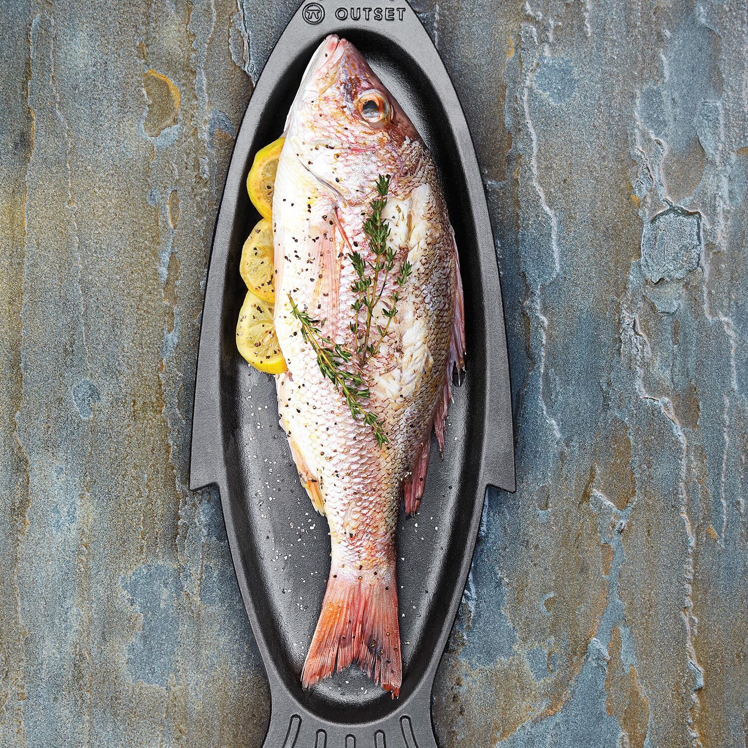 Outset 76376 Cast Iron Fish Pan - In Use thumbnail