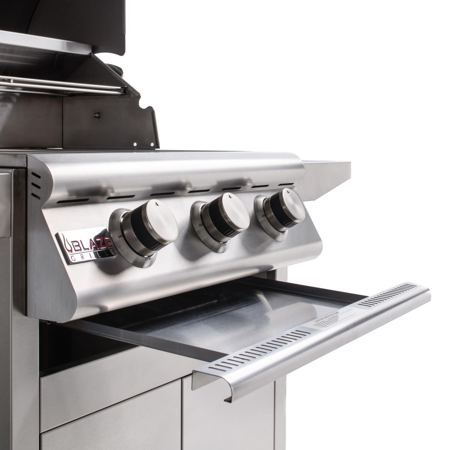 Blaze - BLZ-3LBM-NG Prelude LBM 25-Inch 3-Burner Natural Gas Grill - Drip Tray Pulled Out thumbnail