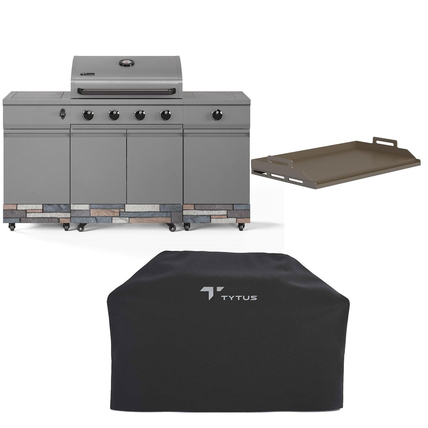 TYTUS Fresno Series 5-Burner Propane Island Grill in Gunmetal + Ash Stone w/ Cover & Griddle  - All Included - White Background thumbnail