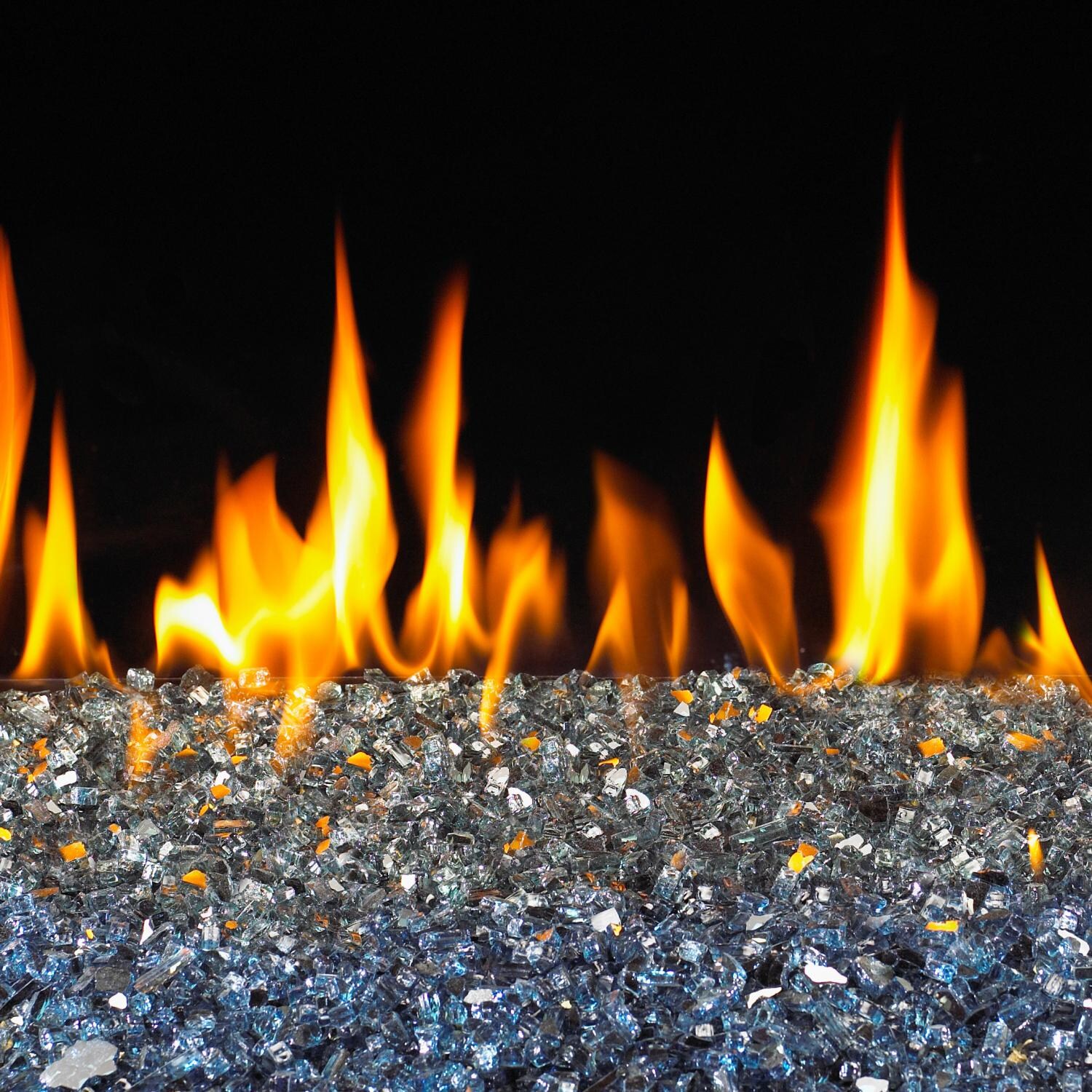 Peterson Real Fyre Glass Caribbean Blue Reflective Fire Glass - Shown in Use (Burner Not Included) thumbnail