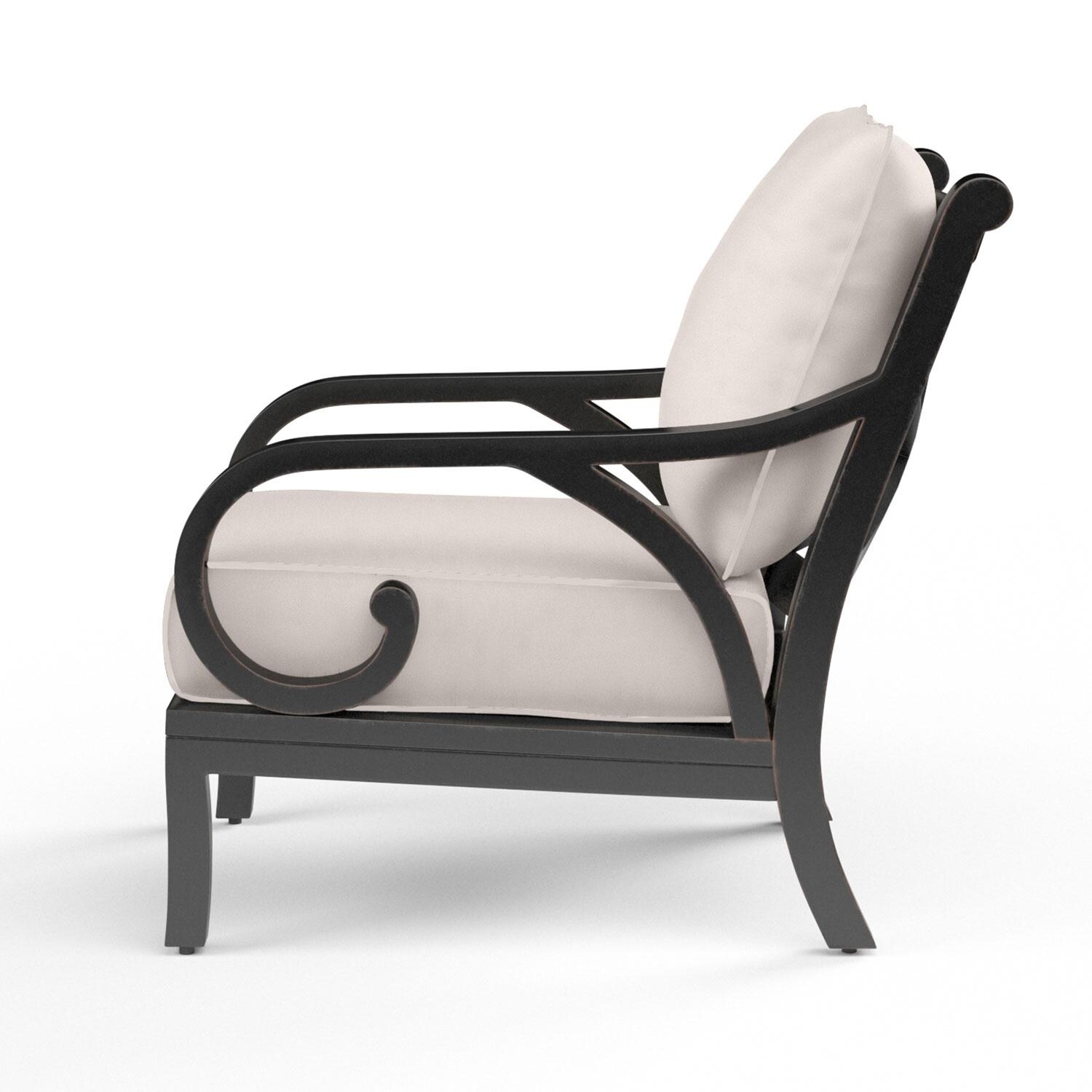 Monterey Aluminum Patio Club Chair in Canvas Natural w/ Self Welt By Sunset West - Side View - White Background thumbnail