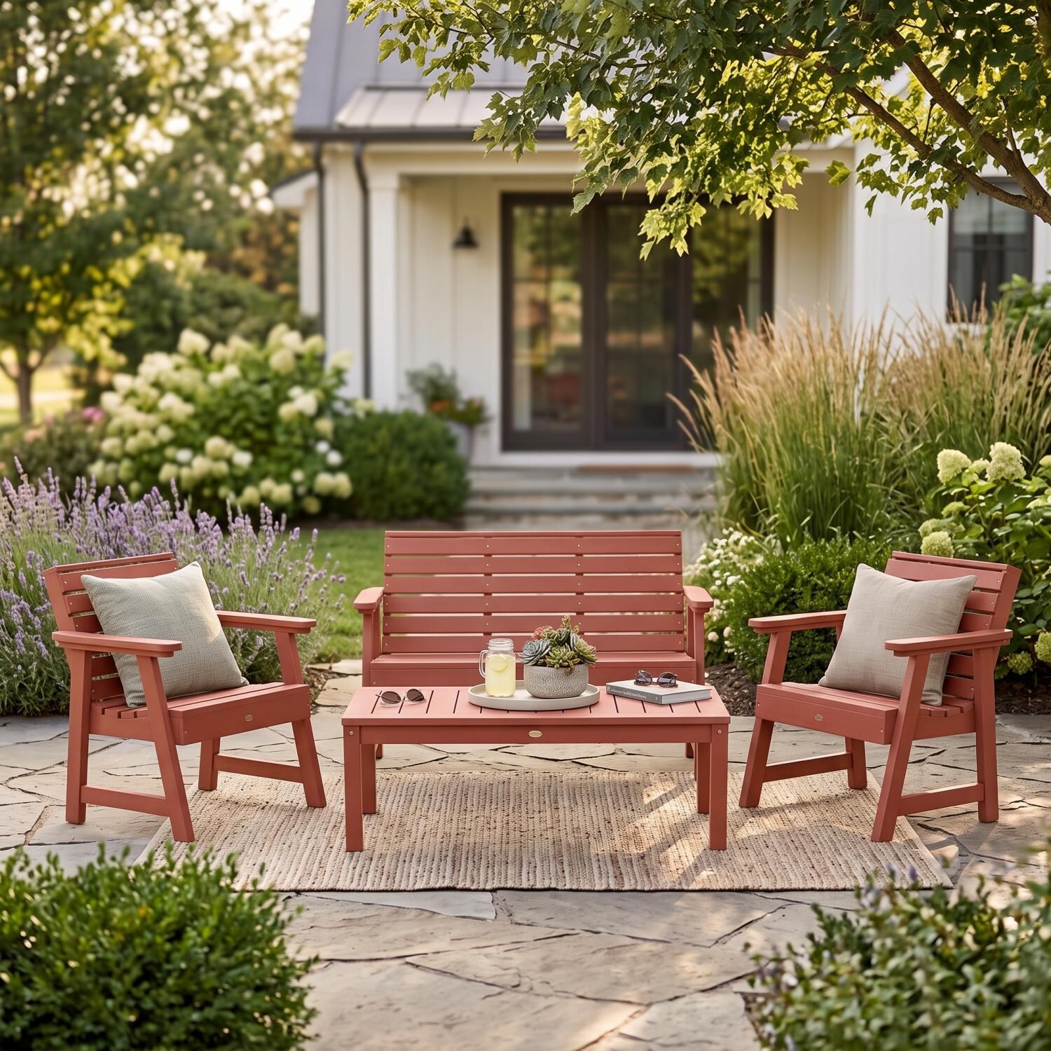 Lakeview Outdoor Designs Elm Pointe 4 Pc Recycled Plastic Seating Set in Rustic Red by - AD-K632-RED