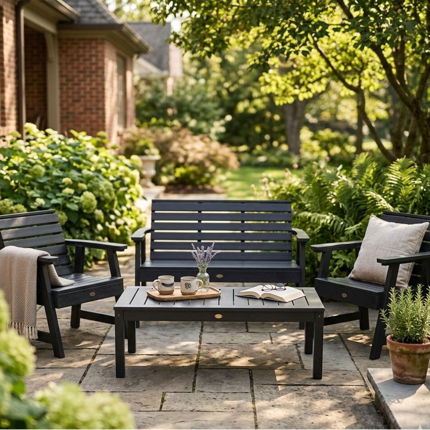 Elm Pointe 4 Pc Recycled Plastic Seating Set in Black by Lakeview Outdoor Designs