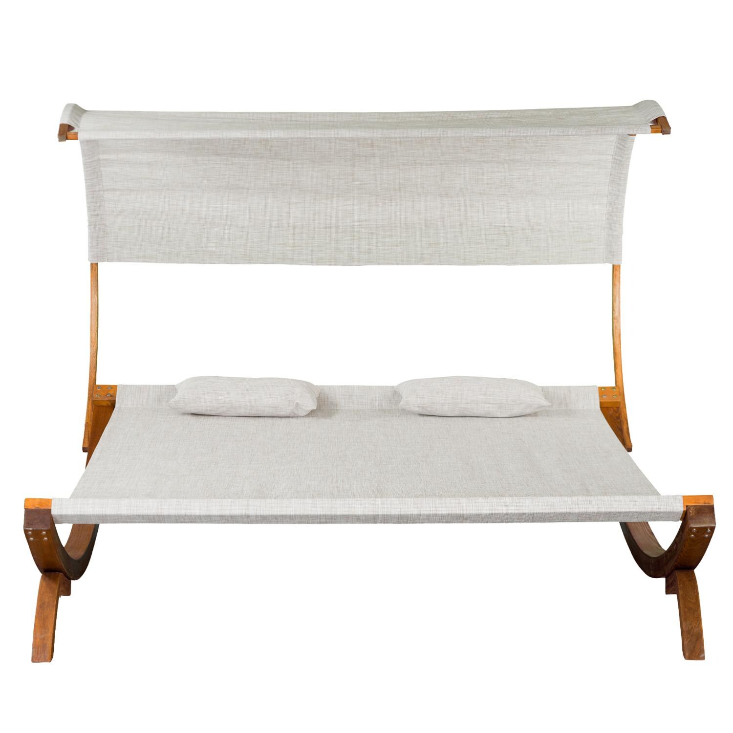 Leisure Season Wood Patio Sunbed With Canopy - Front View thumbnail