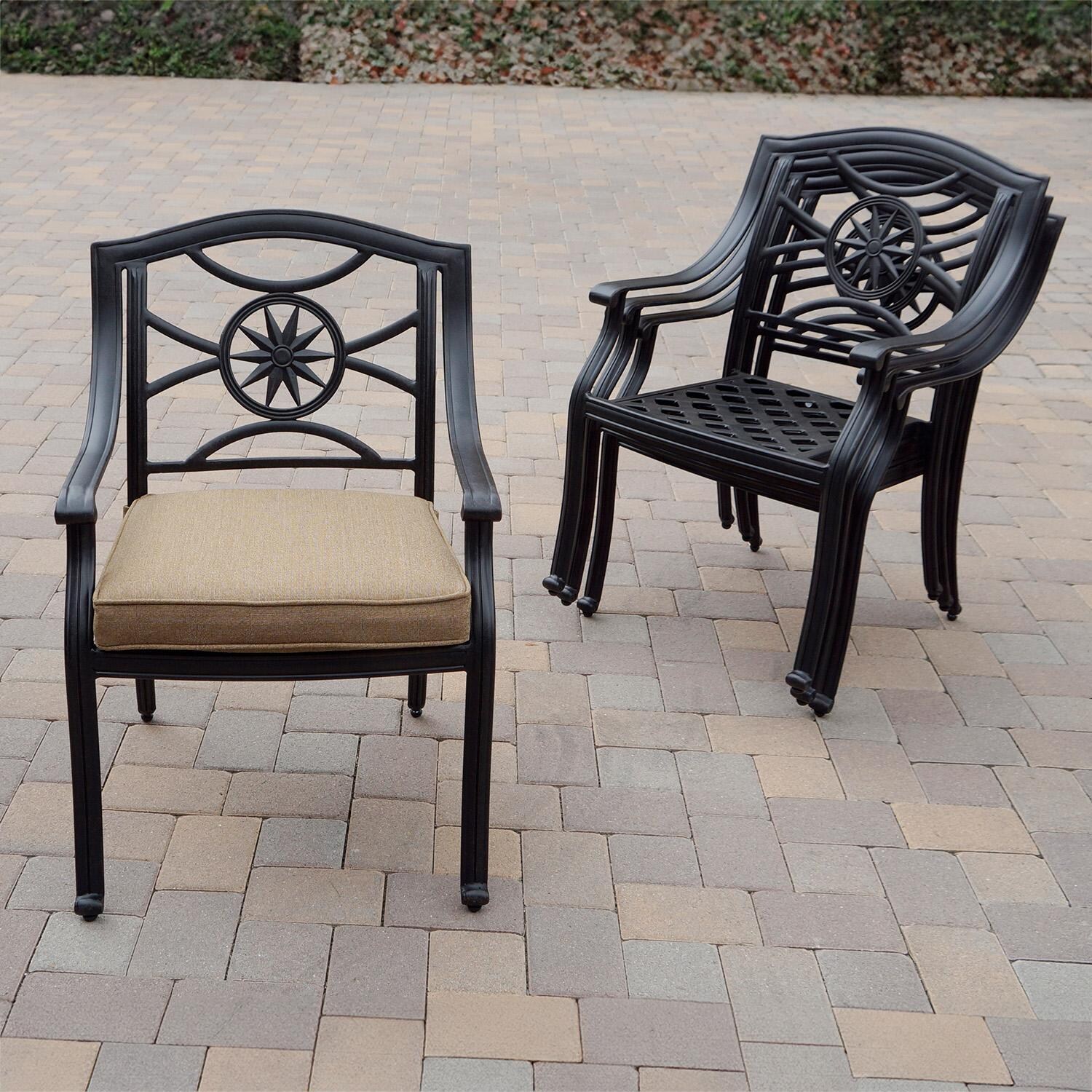 Darlee Ten Star 11-Piece Patio Dining Set (with 2 Swivel Rockers) with Cushions and 42 X 12 Inch Rectangular Extension Table - Chairs Stacked - Lifestyle thumbnail