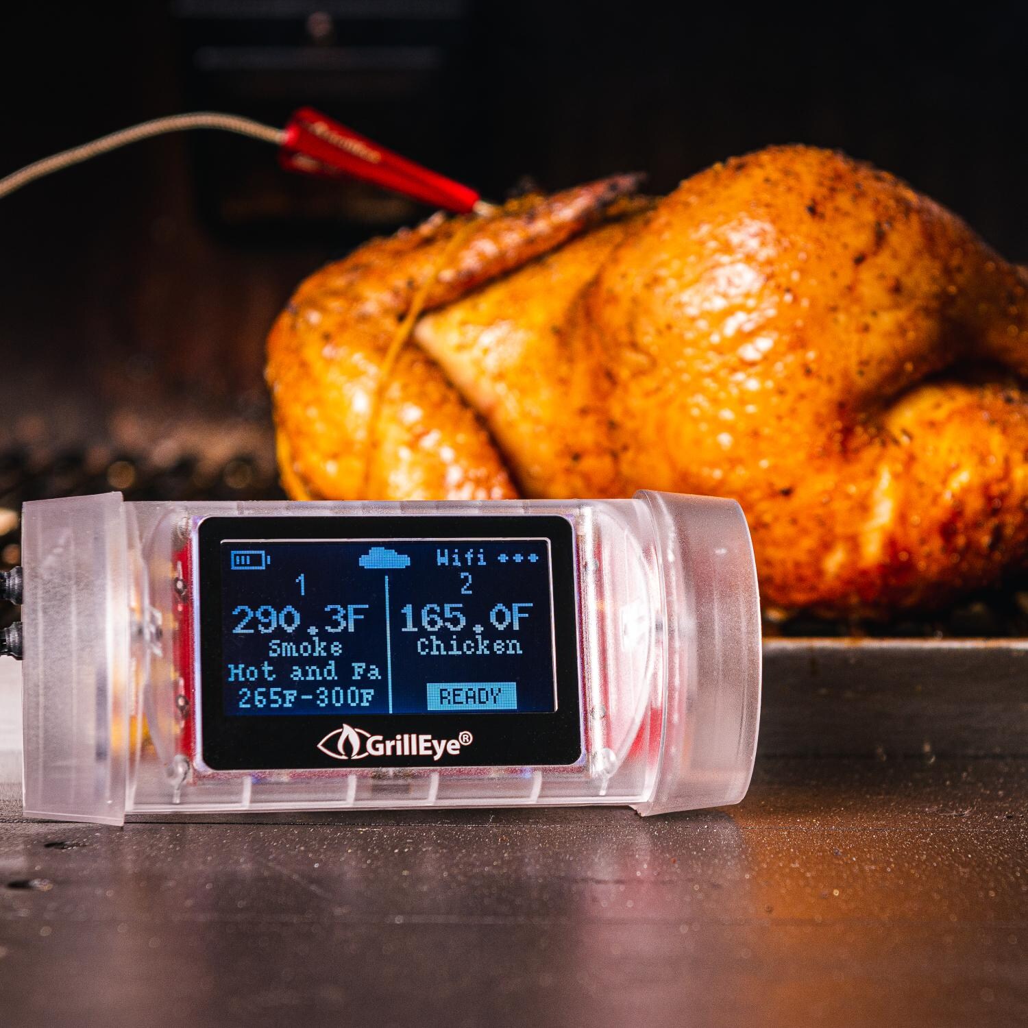 GrillEye GE0008 Iris Meat Temperature Probe and Ambient Clip - In Use W/Thermometer (Not Included) thumbnail