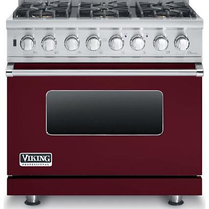 Viking Professional 5 Series 36-Inch 6-Burner Dual Fuel Propane Gas Self Cleaning Range - Burgundy - VDSC5366BBULP